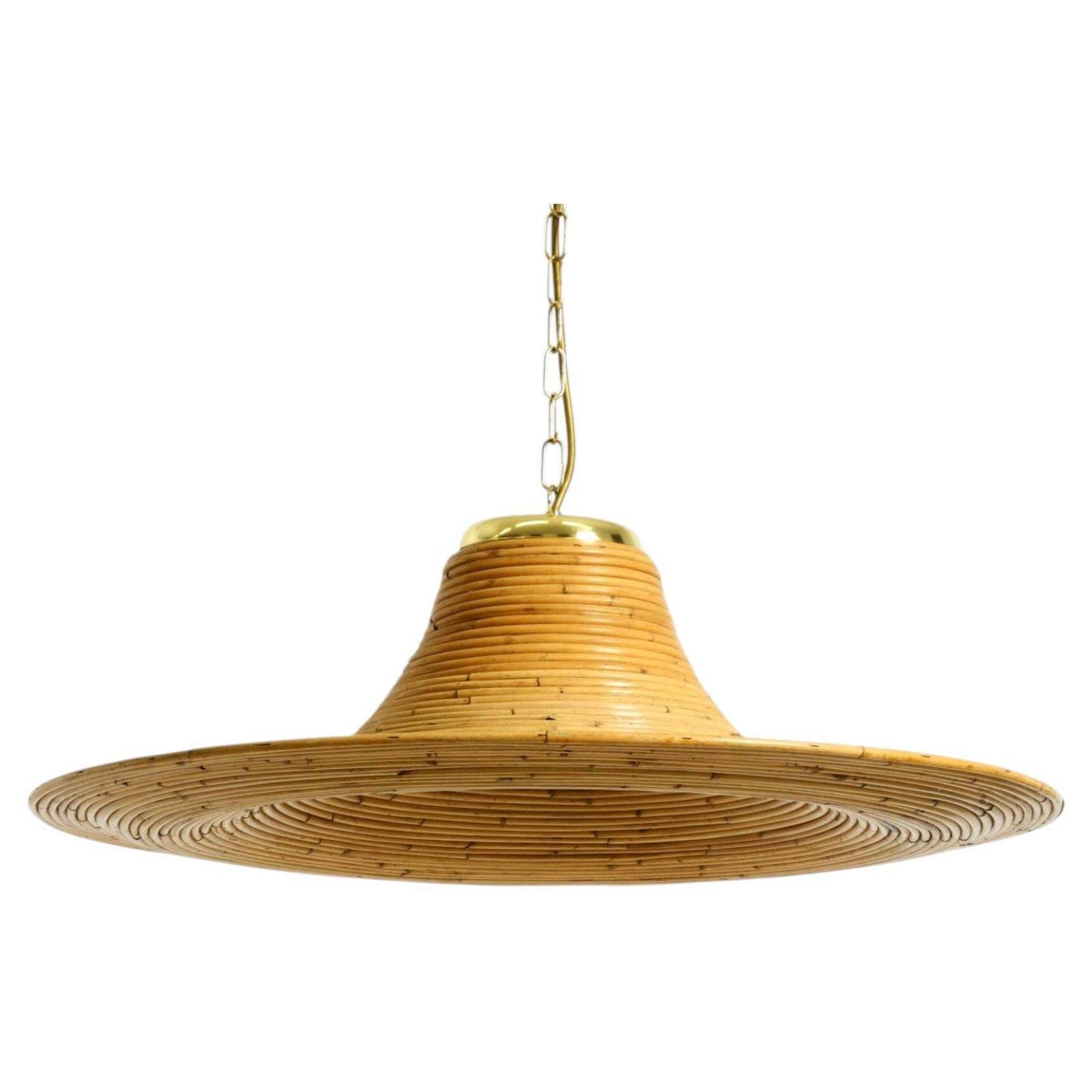 Beautiful, Large Italian 1970s Bright Bamboo Wood Ceiling Pendant Lamp