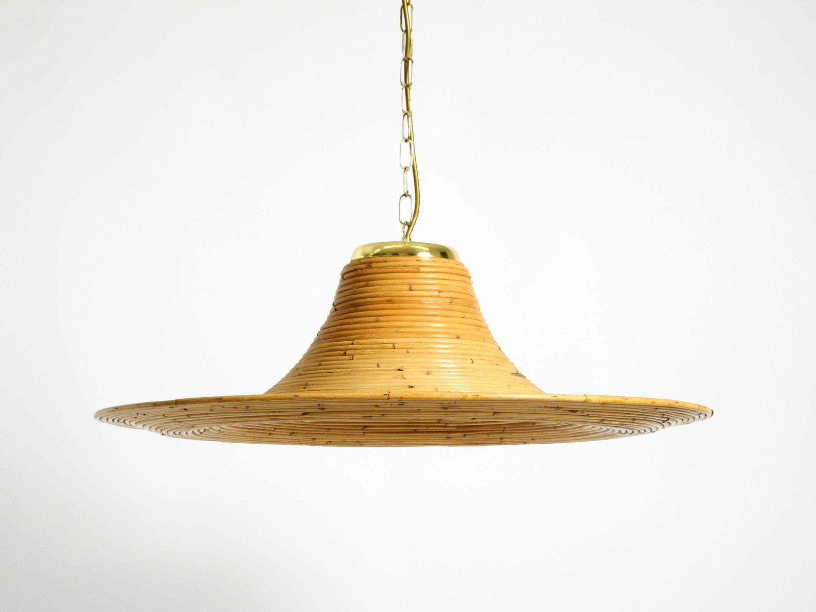 Beautiful, Large Italian 1970s Bright Bamboo Wood Ceiling Pendant Lamp photo furniture