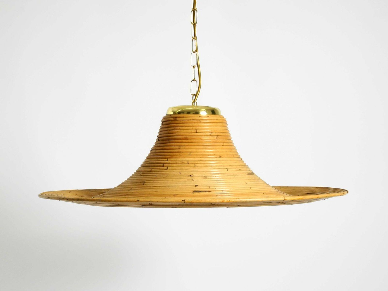 Beautiful, Large Italian 1970s Bright Bamboo Wood Ceiling Pendant Lamp photo for sale