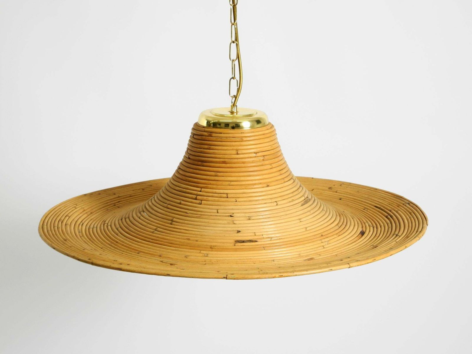 Beautiful, Large Italian 1970s Bright Bamboo Wood Ceiling Pendant Lamp photo vinterior