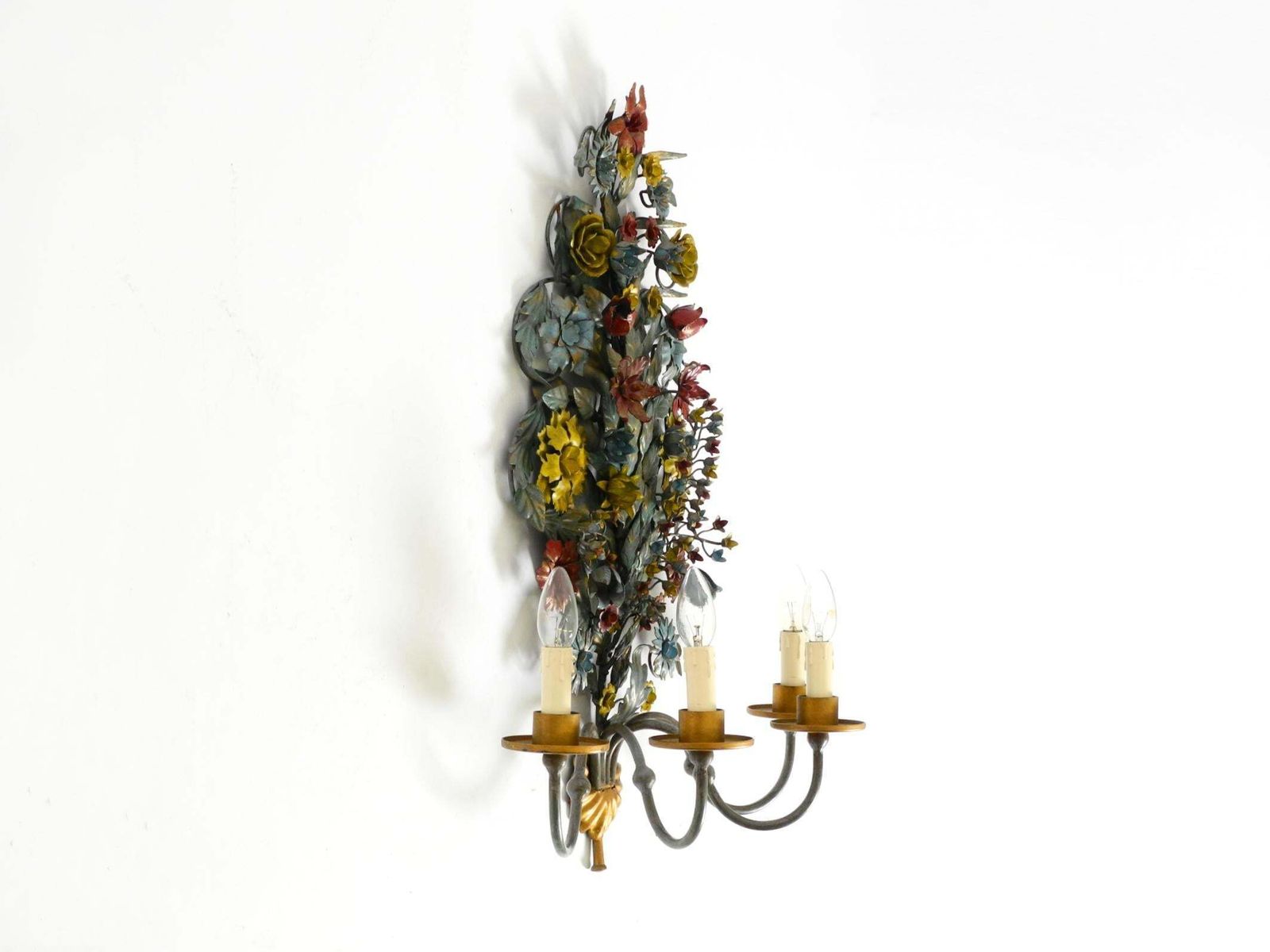 Huge, Beautiful 1960s Hand Painted And Gilded Metal Wall Lamp By Hans Möller photo for sale