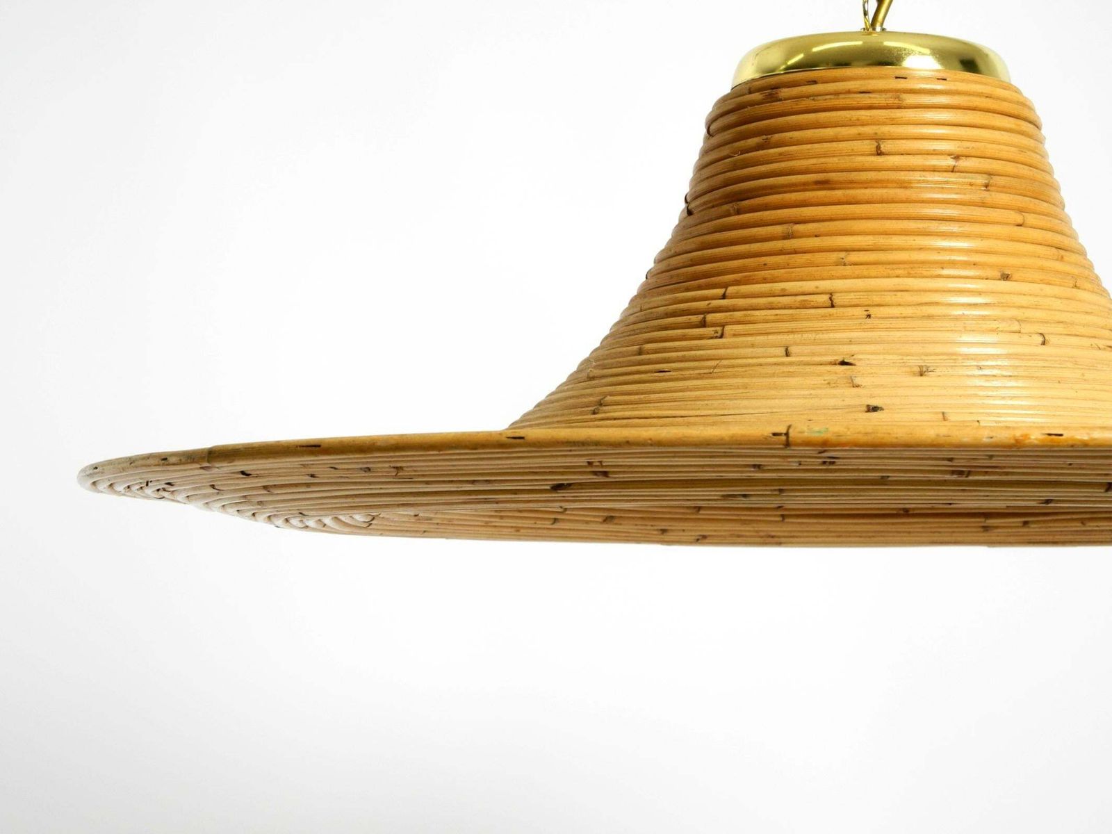 Lighting Beautiful, Large Italian 1970s Bright Bamboo Wood Ceiling Pendant Lamp photo