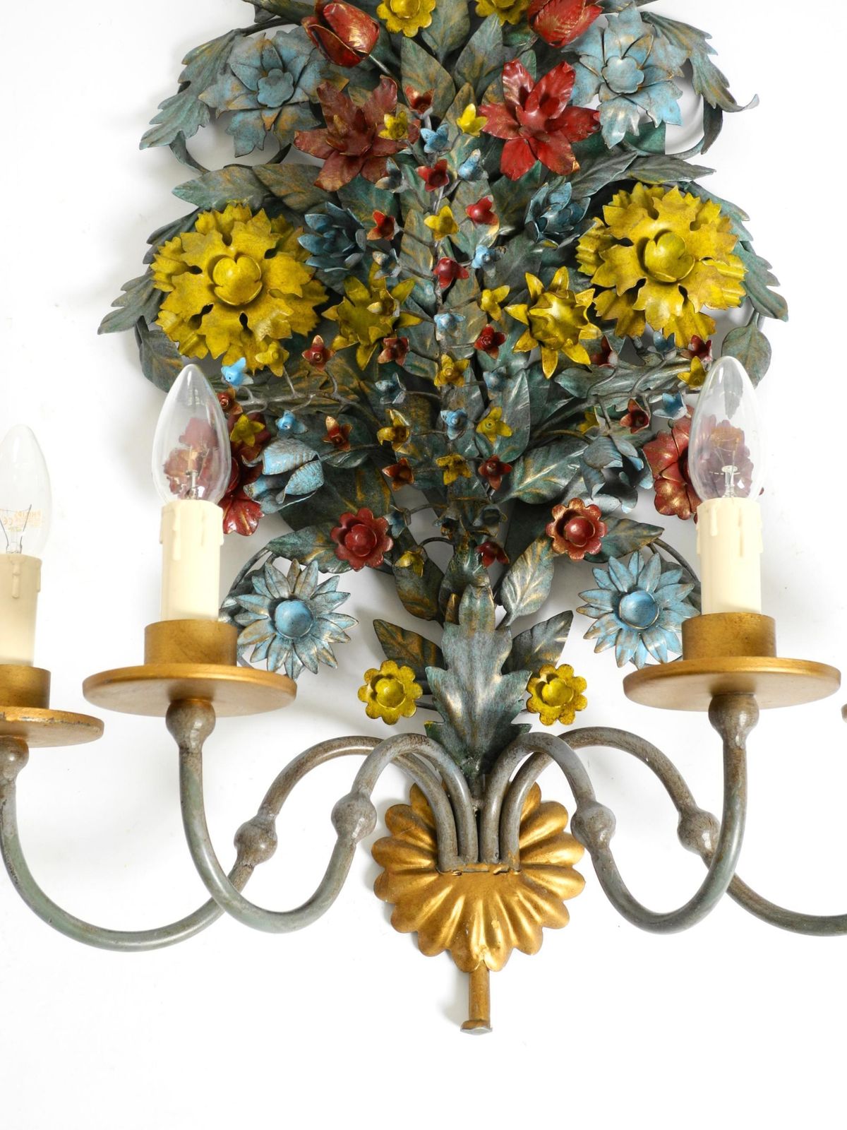 Huge, Beautiful 1960s Hand Painted And Gilded Metal Wall Lamp By Hans Möller photo vintage