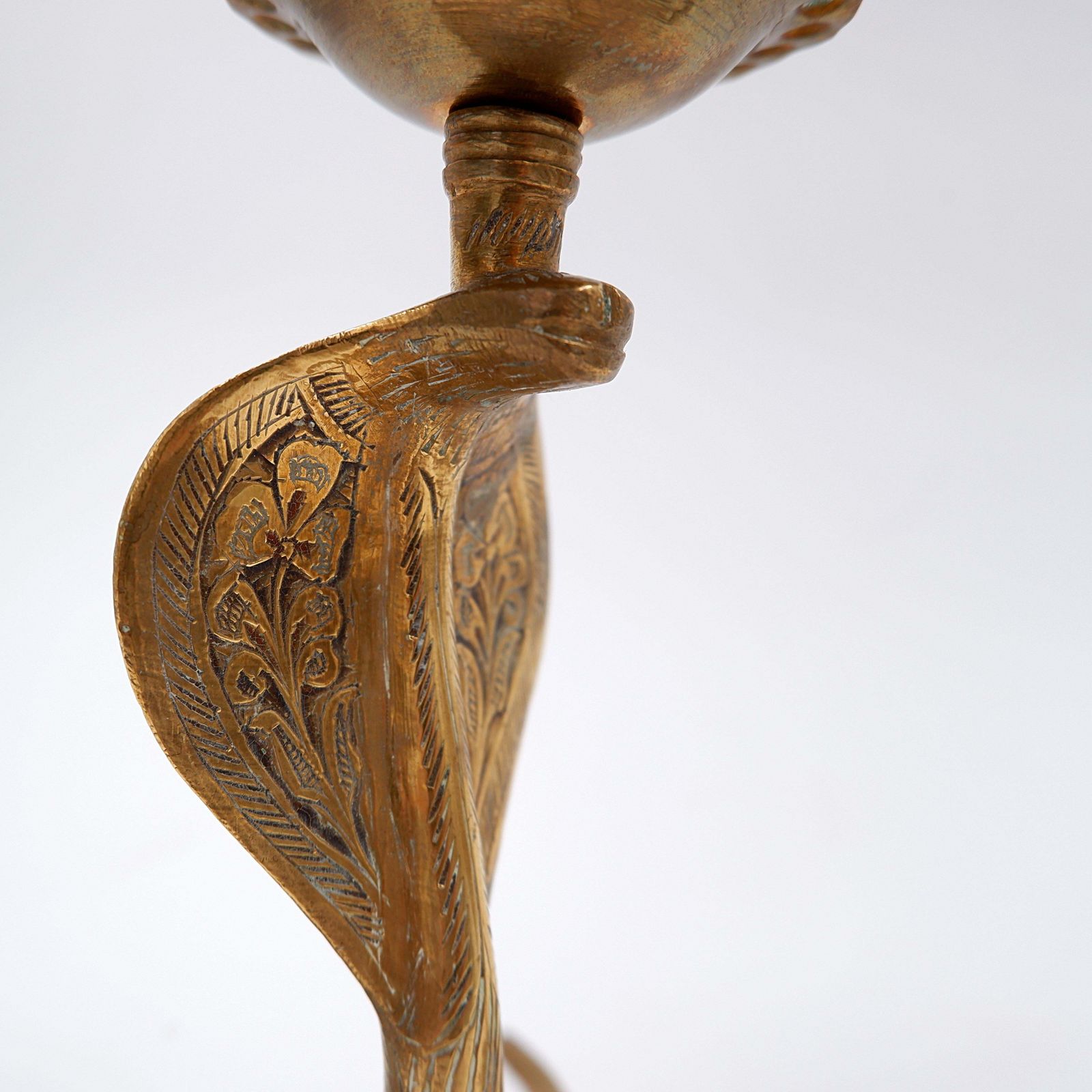 Pair Of Engraved Brass Cobra Candlesticks   Bohemian Style, 1960s photo vinterior