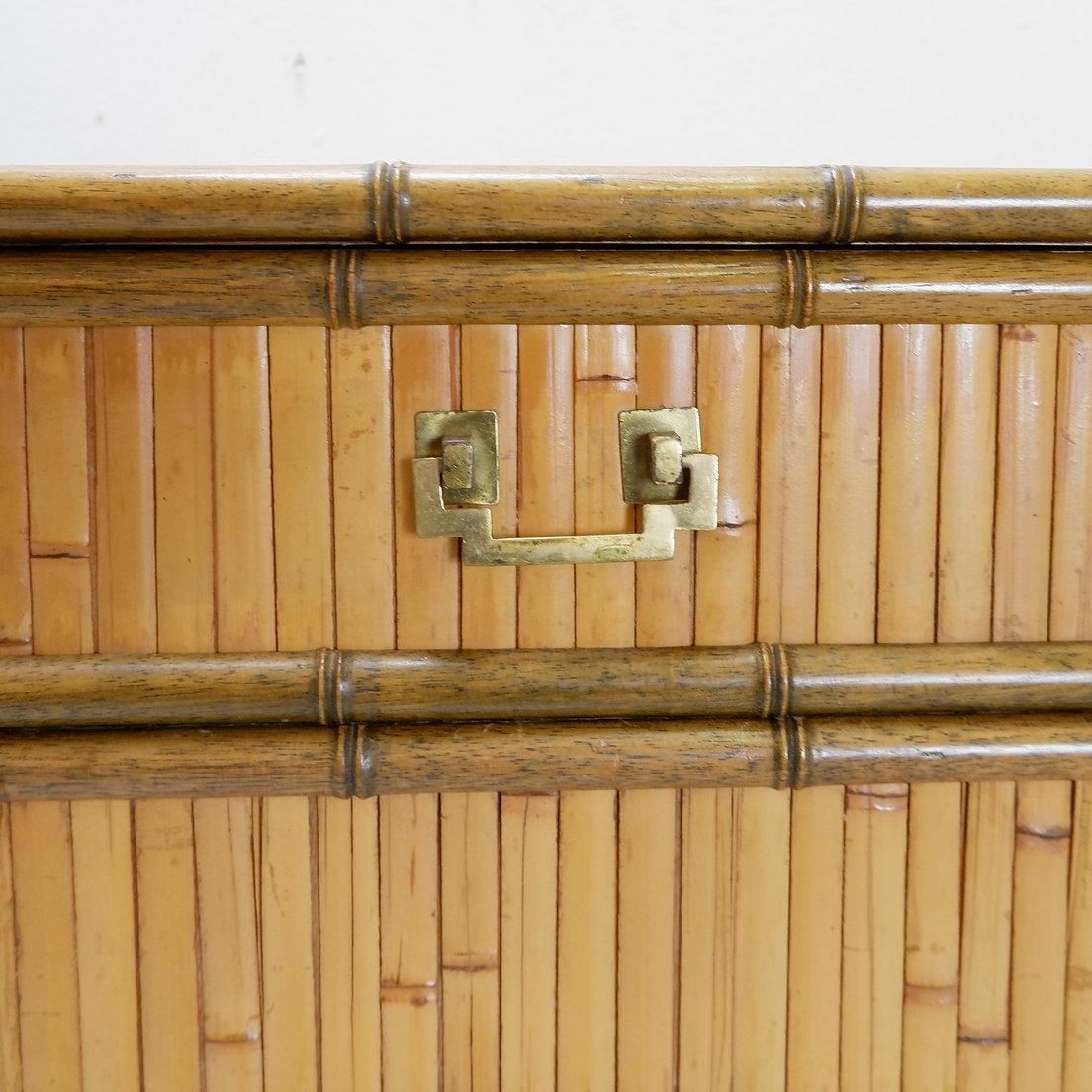Bamboo Chest Of Drawers With 2 Doors And 2 Drawers   Brass Handles, Circa 1960. photo Furniture