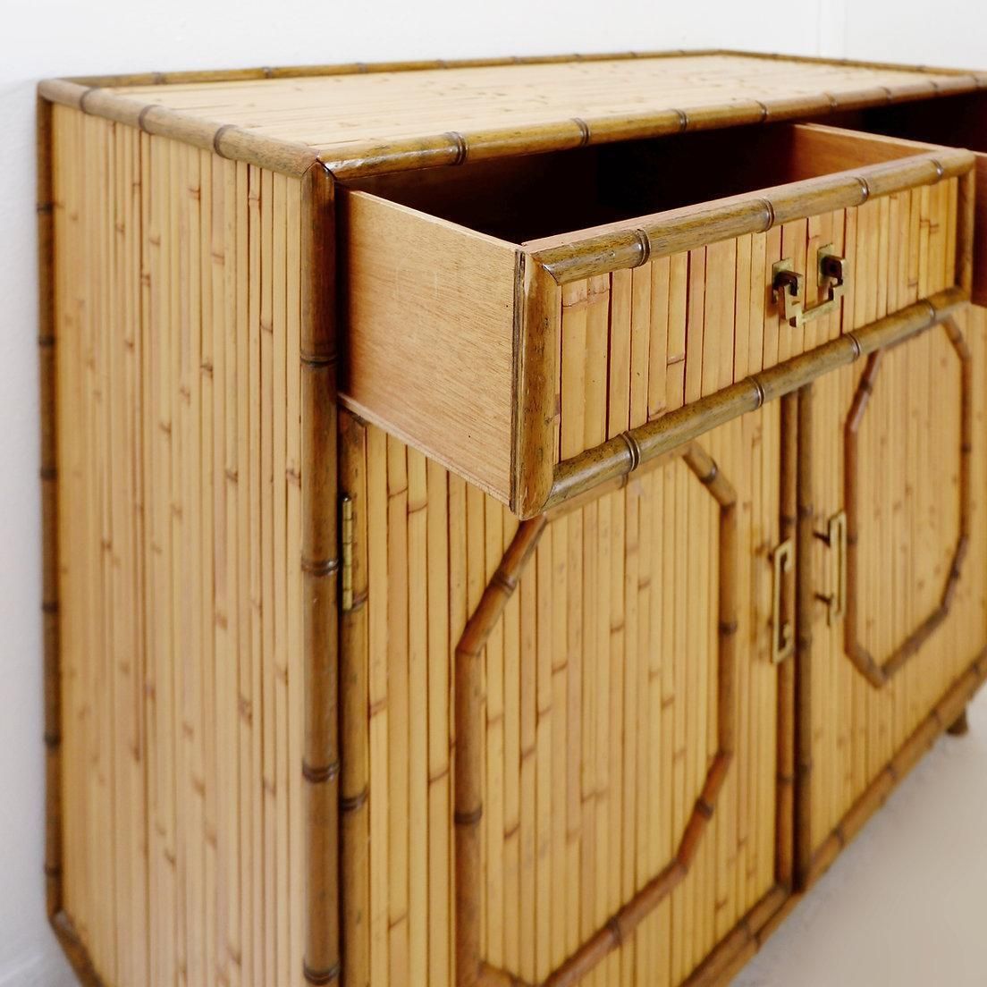 photo buy Bamboo Chest Of Drawers With 2 Doors And 2 Drawers   Brass Handles, Circa 1960.