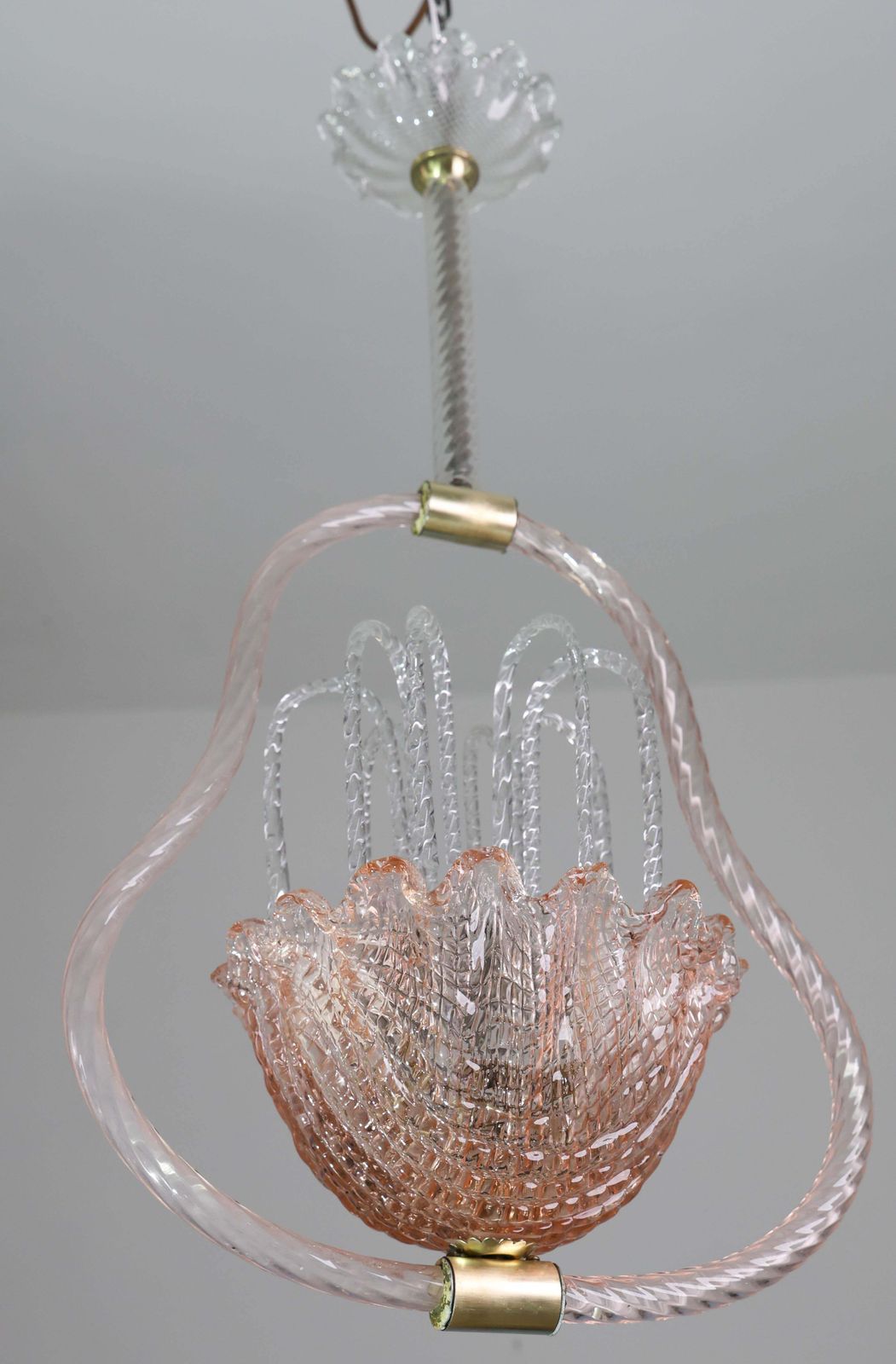 photo furniture Charming Pink And Trasparent Murano Glass Chandelier By Barovier E Toso, 1950s