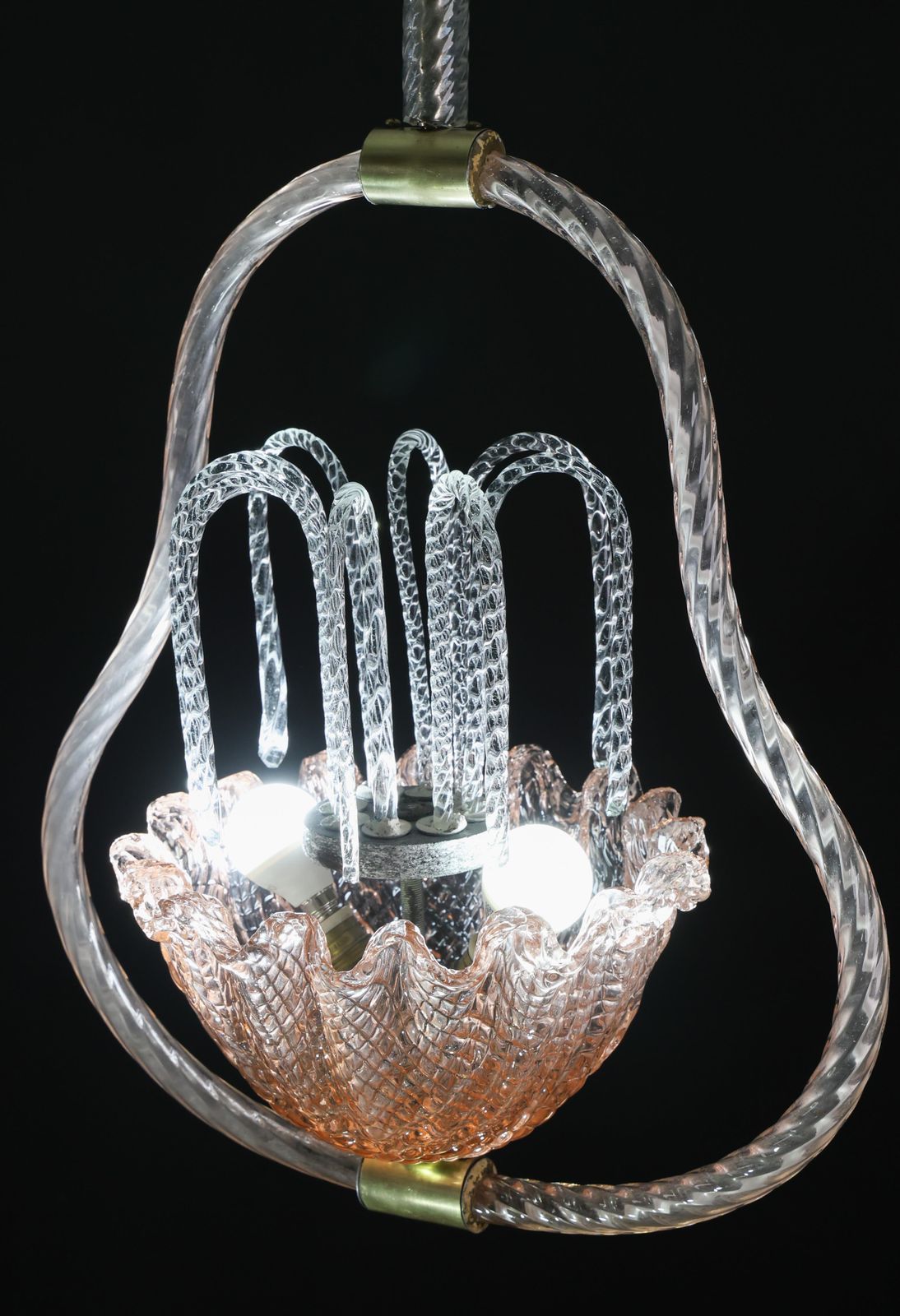 photo for sale Charming Pink And Trasparent Murano Glass Chandelier By Barovier E Toso, 1950s