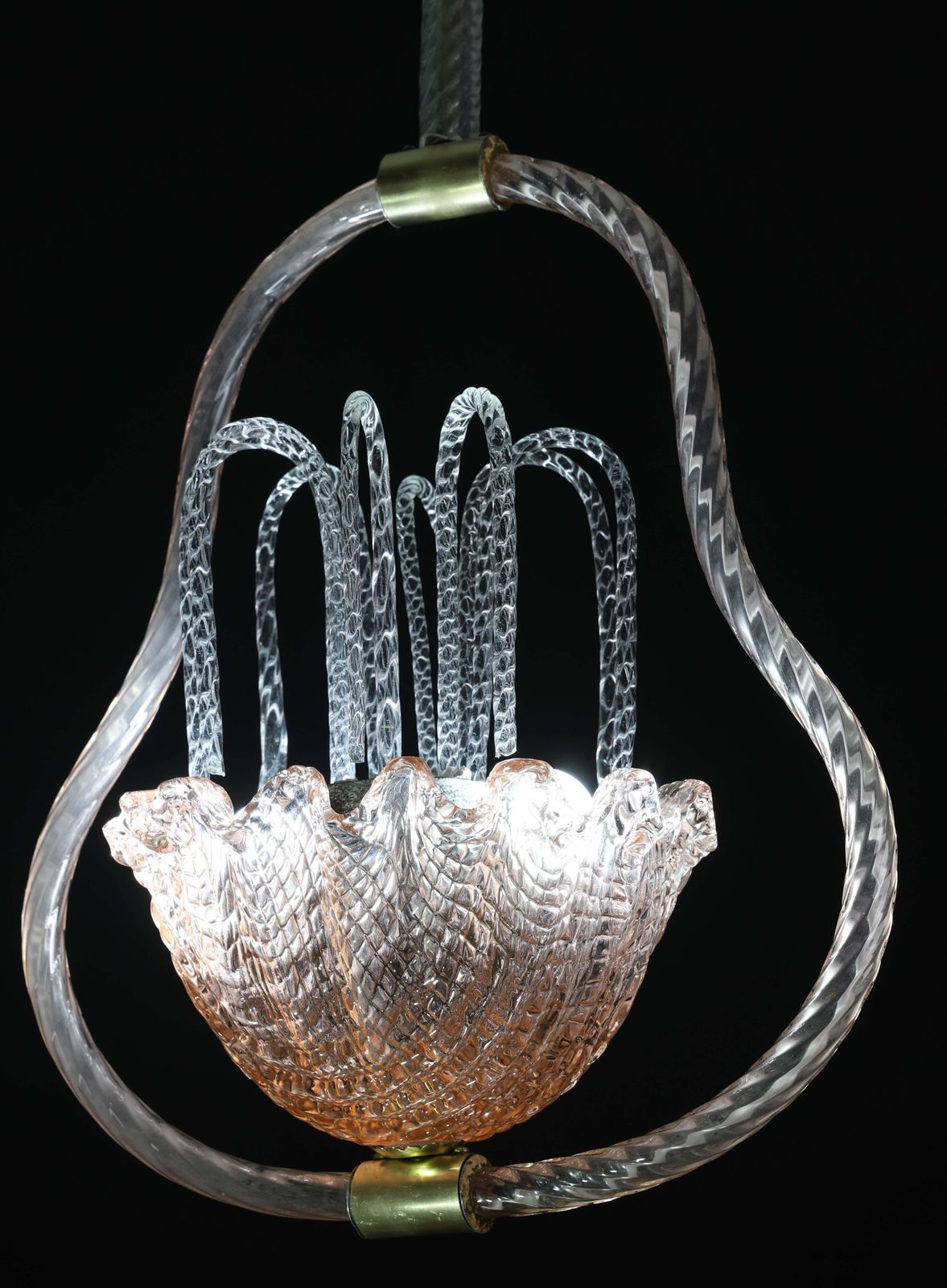 2112.0 Charming Pink And Trasparent Murano Glass Chandelier By Barovier E Toso, 1950s photo