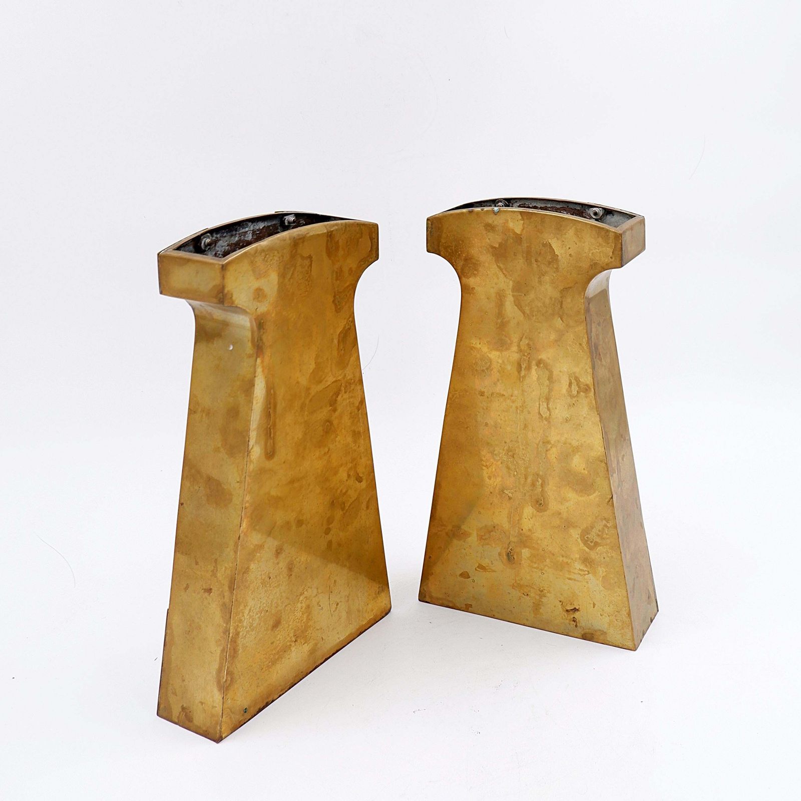 Pair Of Brass Brutalist Mantel Clock Fittings   20th photo buy
