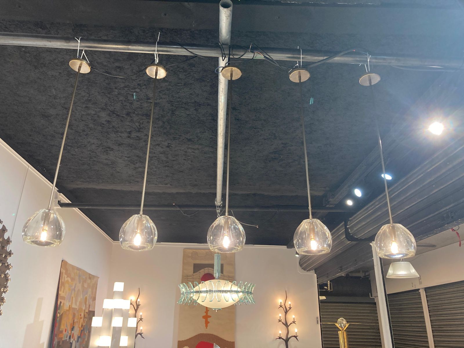 1980's Set Of Five Glass Ceiling Lights In Murano Glass photo furniture