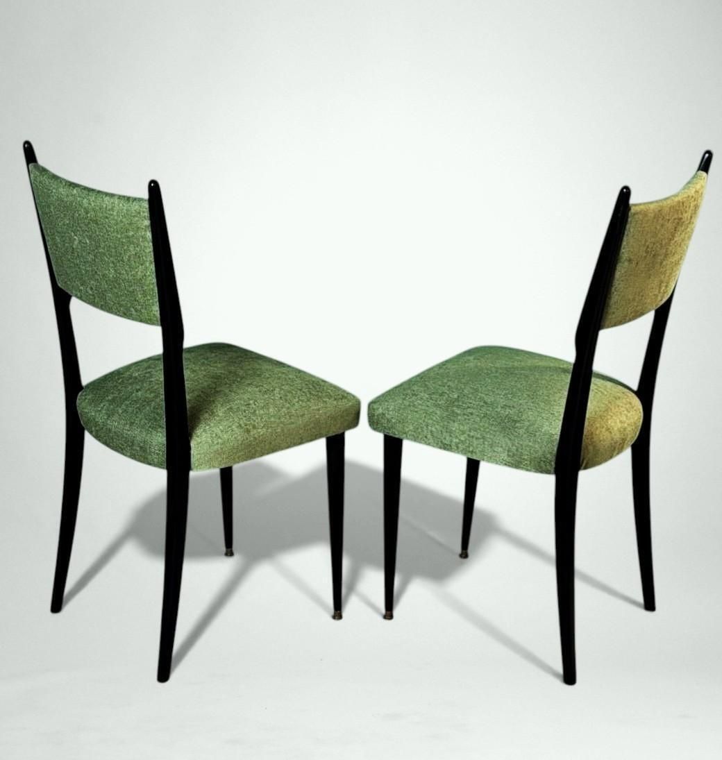 Ico Parisi Style – Set Of 6 Ebonized Wood Chairs With Green Upholstery photo 2562.0