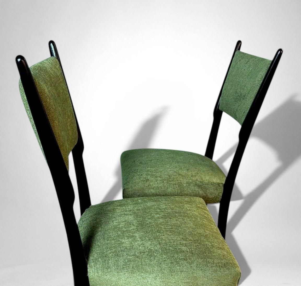 Ico Parisi Style – Set Of 6 Ebonized Wood Chairs With Green Upholstery photo vintage