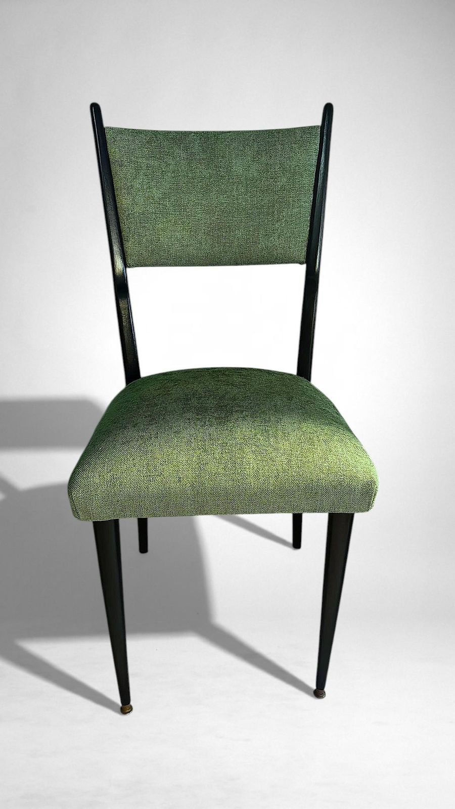 photo furniture Ico Parisi Style – Set Of 6 Ebonized Wood Chairs With Green Upholstery