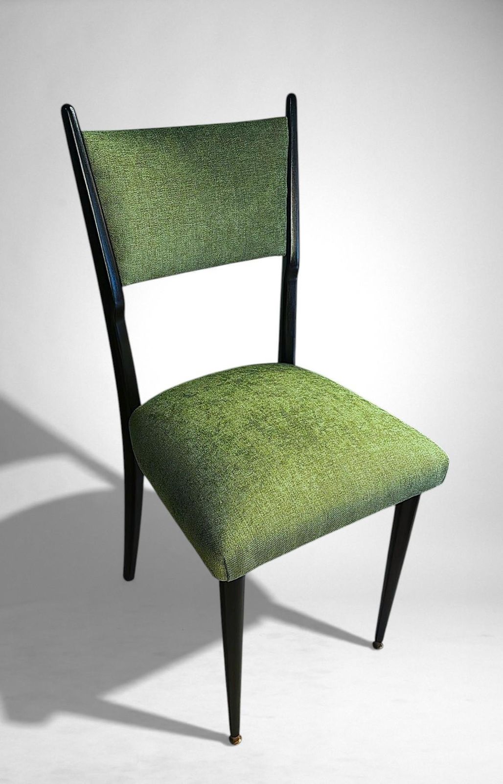 photo for sale Ico Parisi Style – Set Of 6 Ebonized Wood Chairs With Green Upholstery