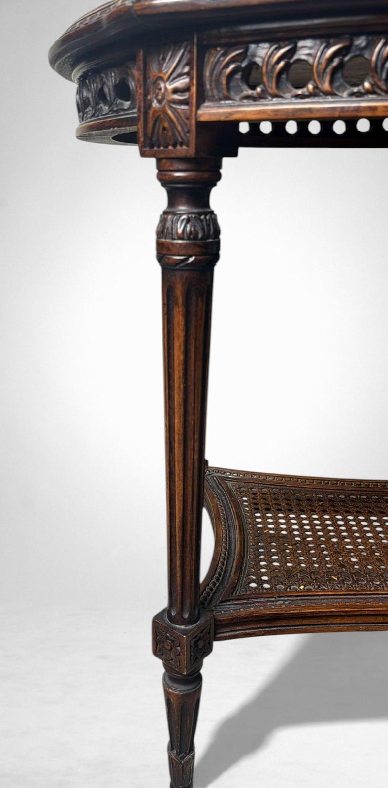 Furniture Neoclassical Italian Walnut Side Table With Marble Top And Vienna Straw Shelf photo