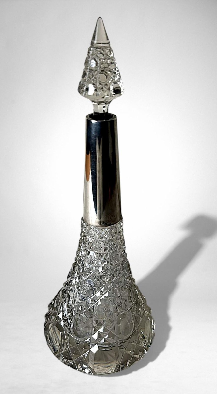 Biedermeier Large Bohemian Crystal Perfume Bottle With German Sterling Silver photo for sale