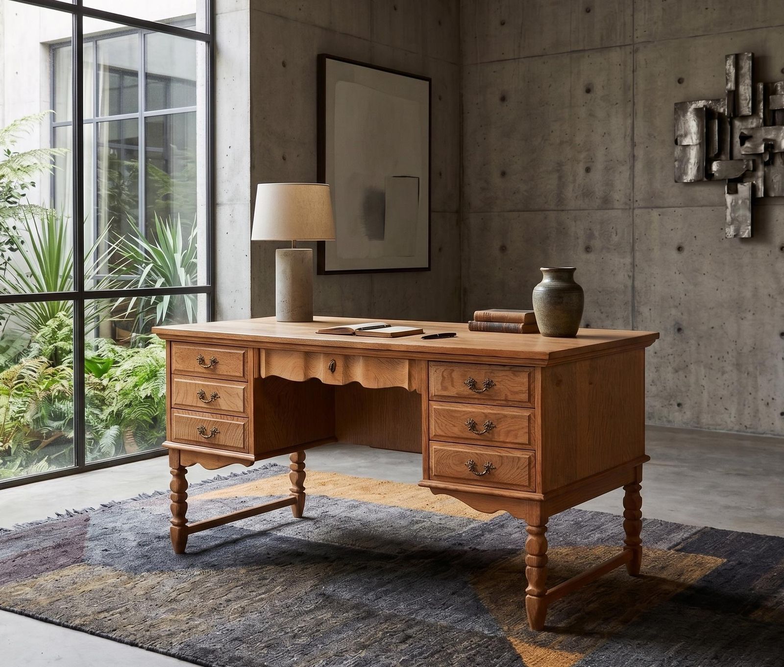 Vrijstaand Eiken Bureau Toegeschreven Aan Henning Kjærnulf, Denemarken, Jaren 1960 photo for sale