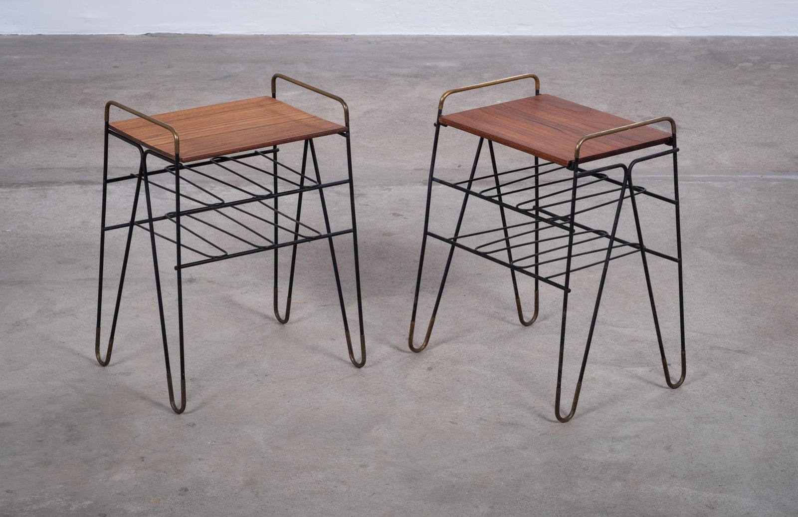 Pair Of Teak Side Tables With Metal Frame, Denmark, 1960s photo furniture