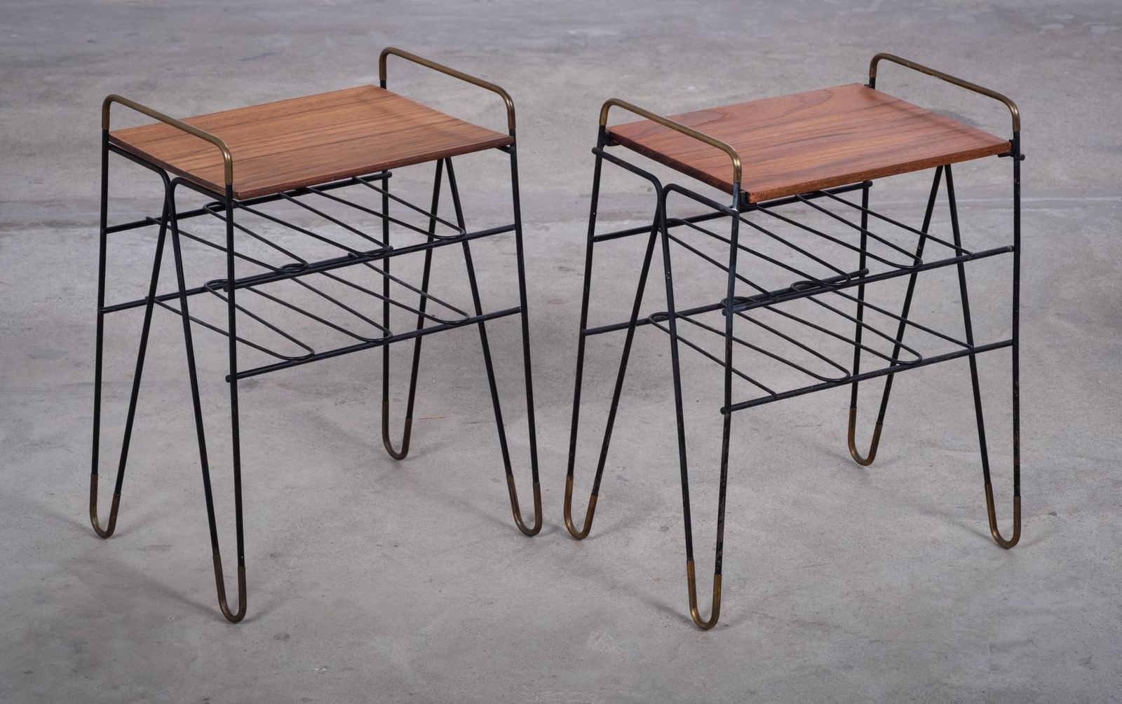 Pair Of Teak Side Tables With Metal Frame, Denmark, 1960s photo for sale