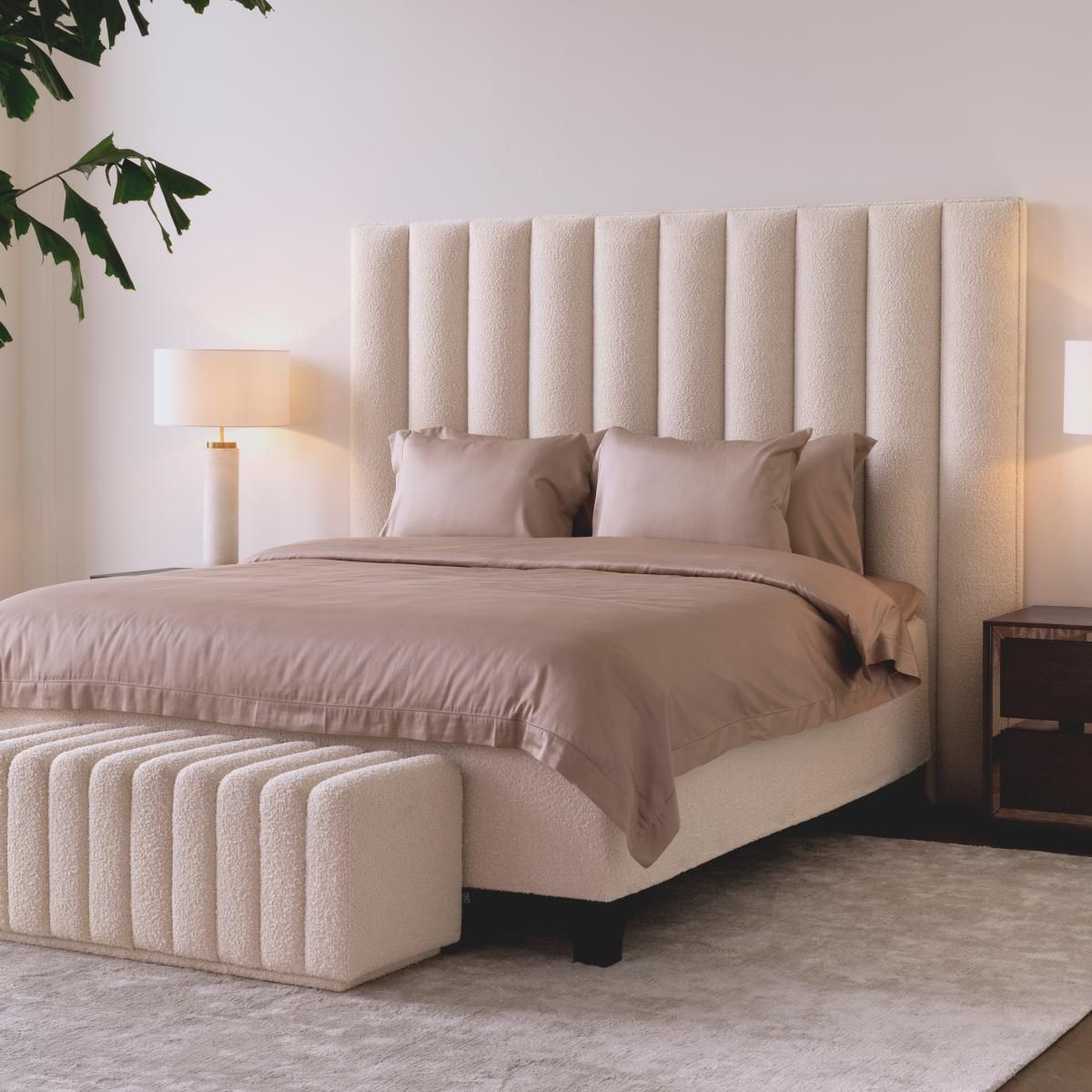 Cream Fabric Headboard With Vertical Channels photo Furniture