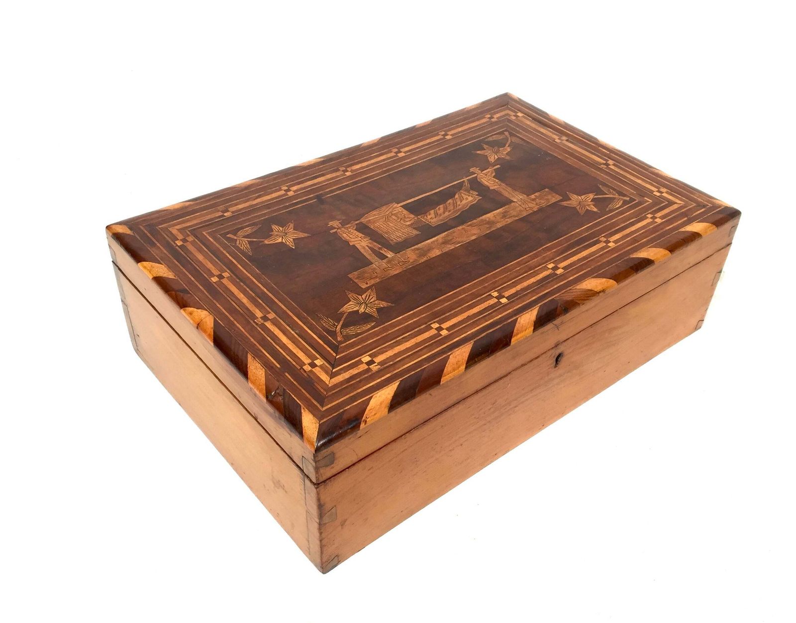 Antique Wooden Inlaid Ladies Sewing Box / Storage Work Box / Sewing Cabinet photo furniture