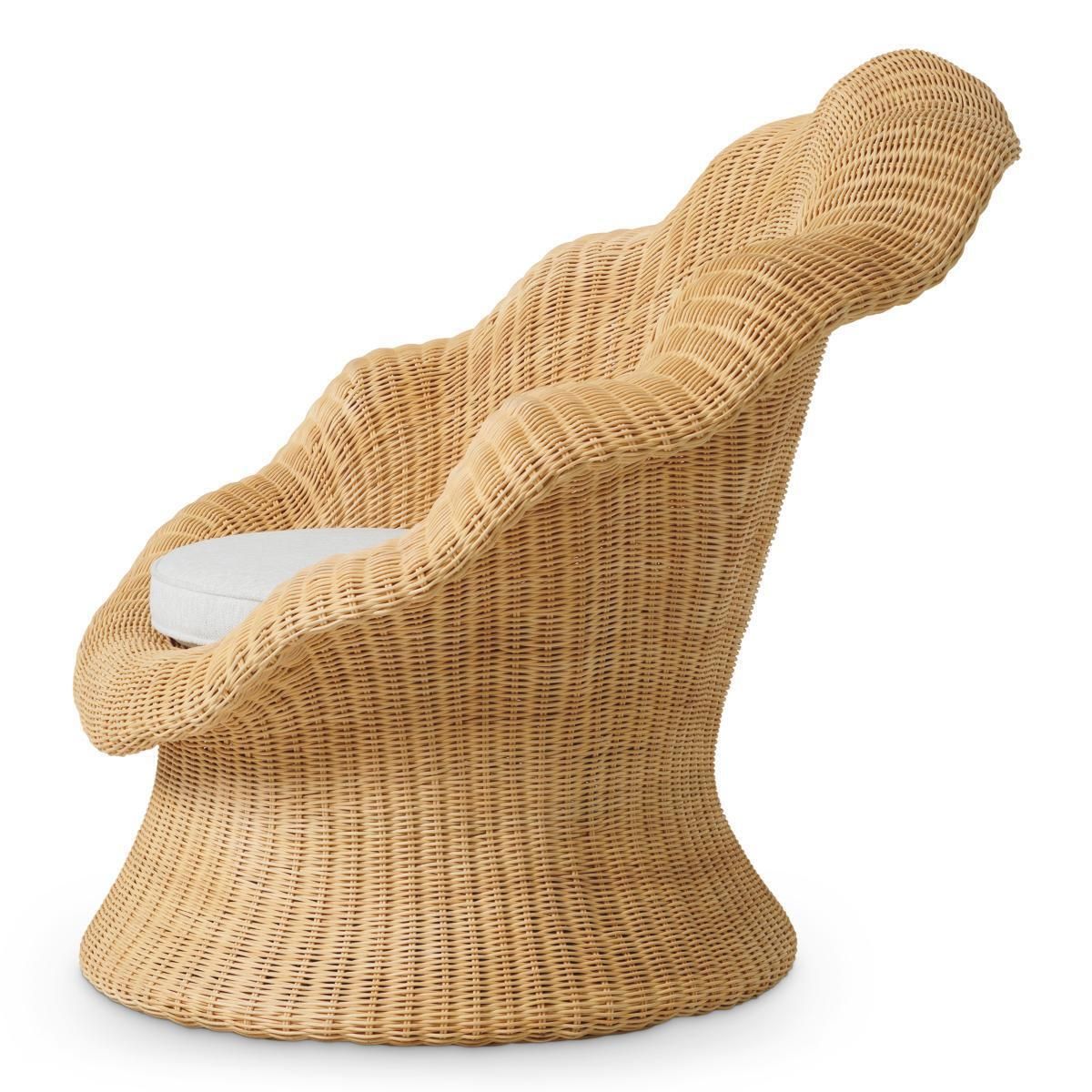 Natural Rattan Lounge Chair With Cream Fabric photo for sale