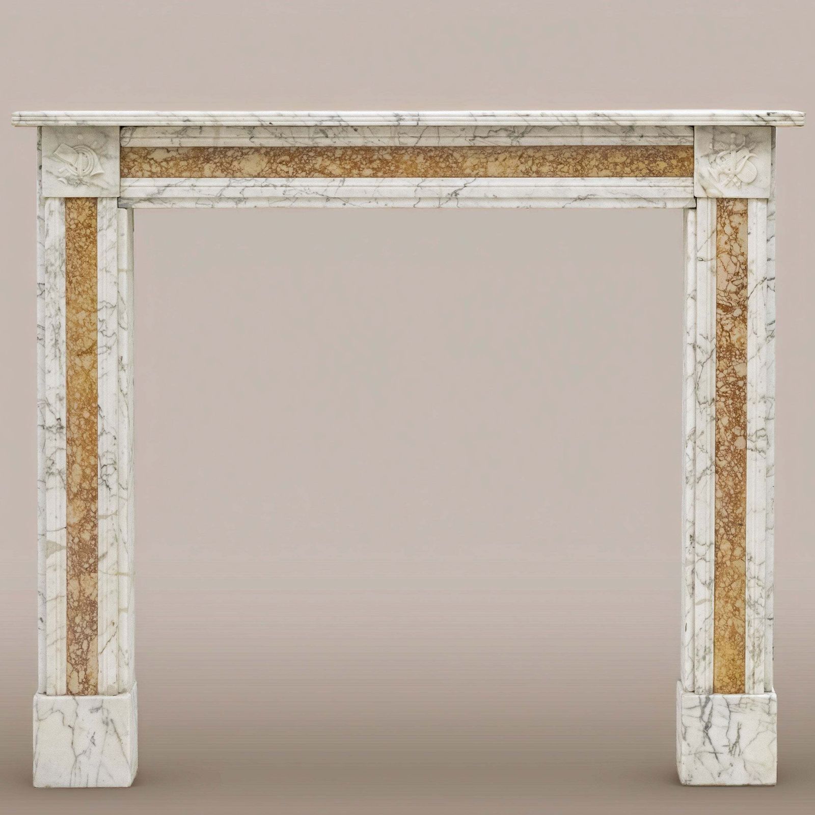 Regency Carrara Marble Fireplace Surround With Brocatelle Inlay