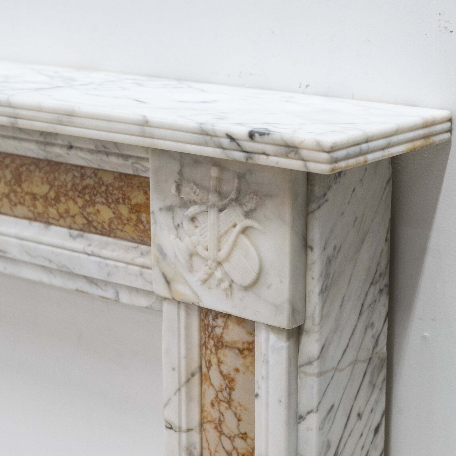 photo buy Regency Carrara Marble Fireplace Surround With Brocatelle Inlay