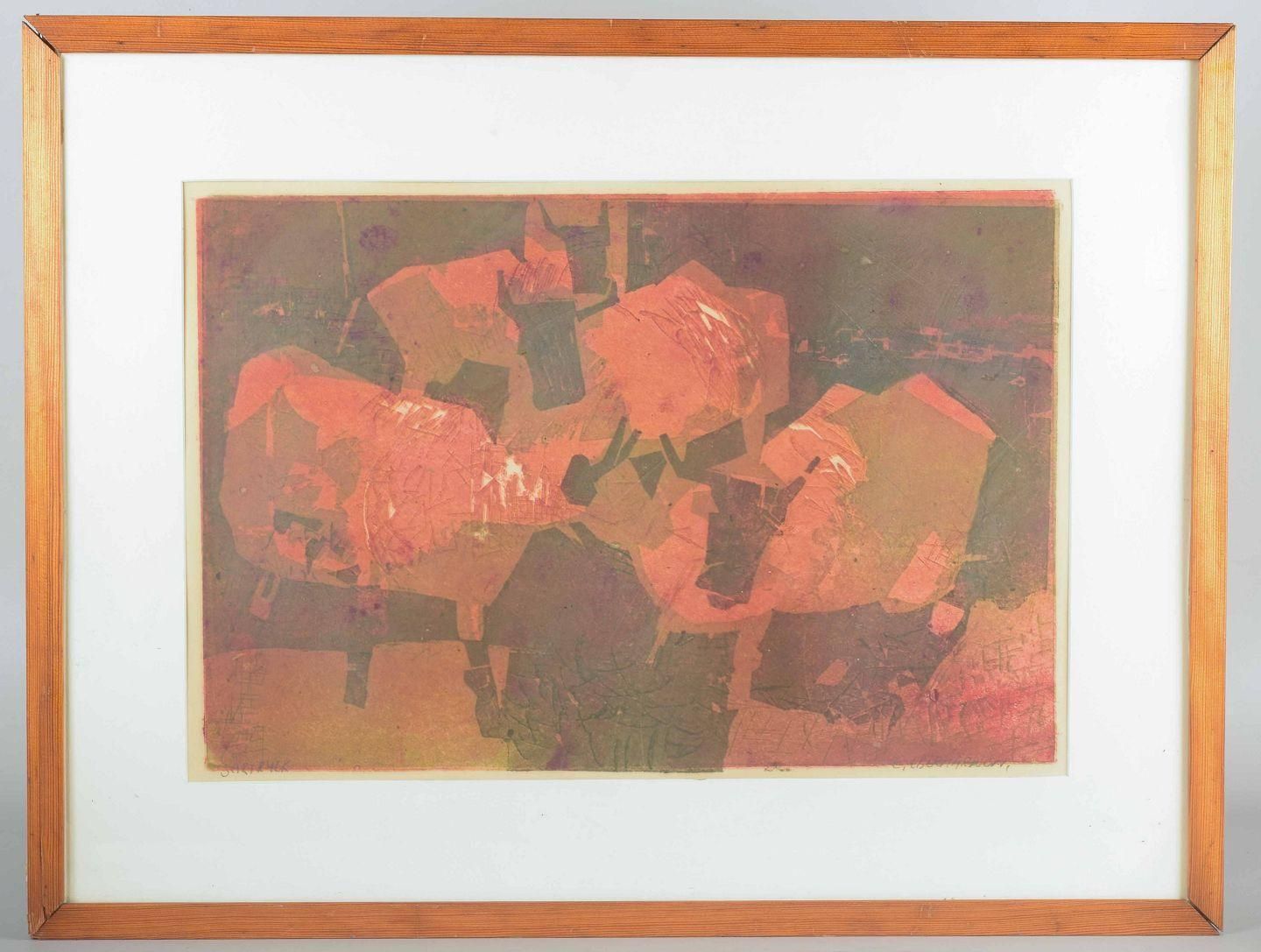 Ebbe Eberhardson. Modern Composition With Cows. Color Print On Paper. 1960s photo furniture