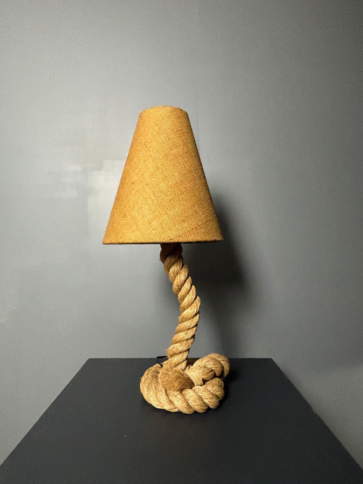 Midcentury French Brutalist Rope Table Lamp In The Style Of Audoux & Minet photo vinterior