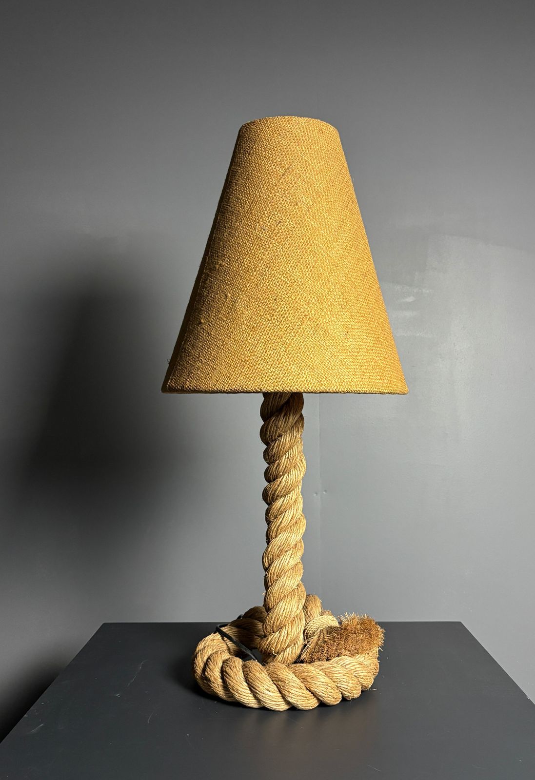 photo for sale Midcentury French Brutalist Rope Table Lamp In The Style Of Audoux & Minet