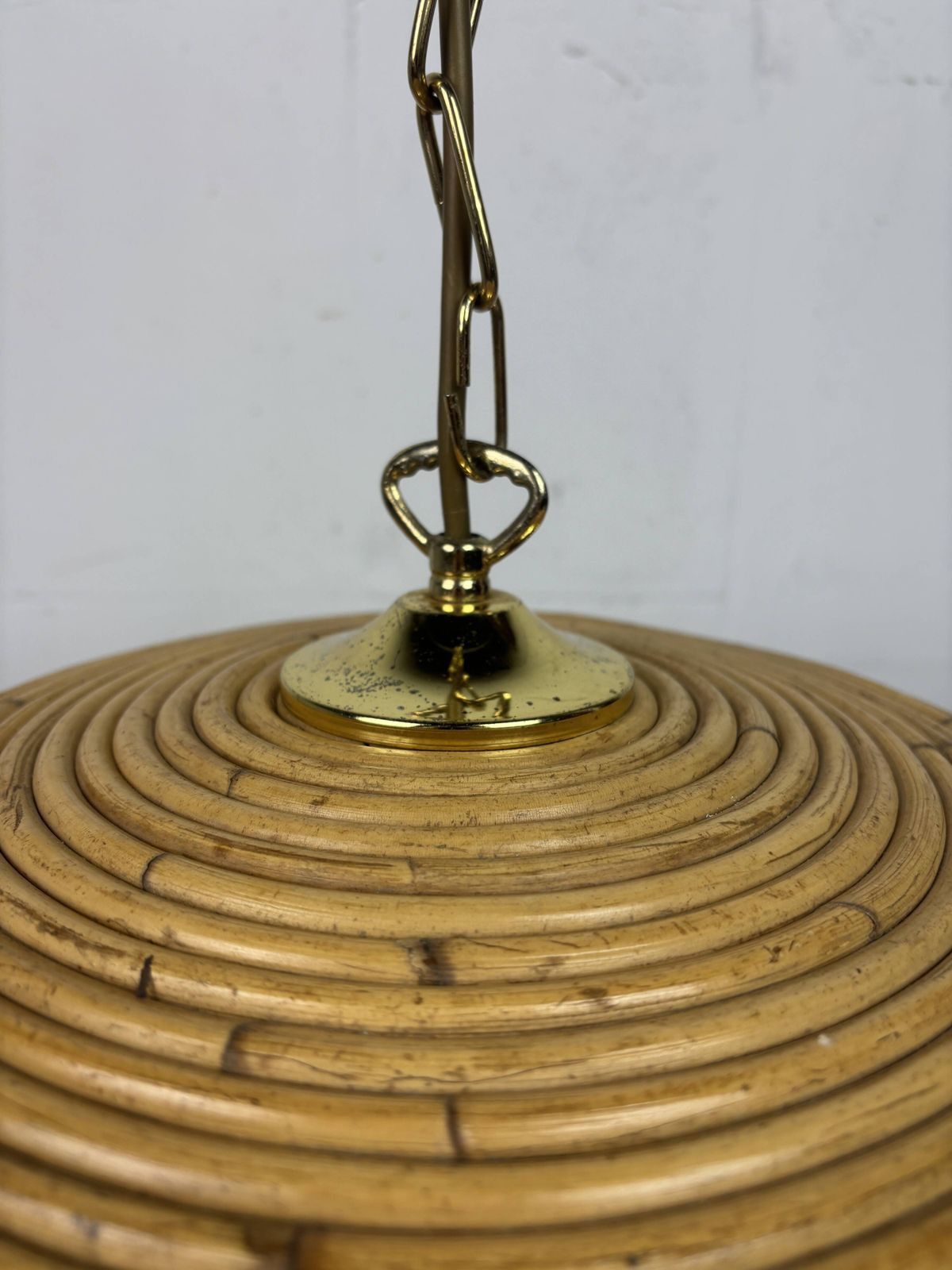 Suspension mid-century en jonc, rotin, bambou et laiton, photo buy