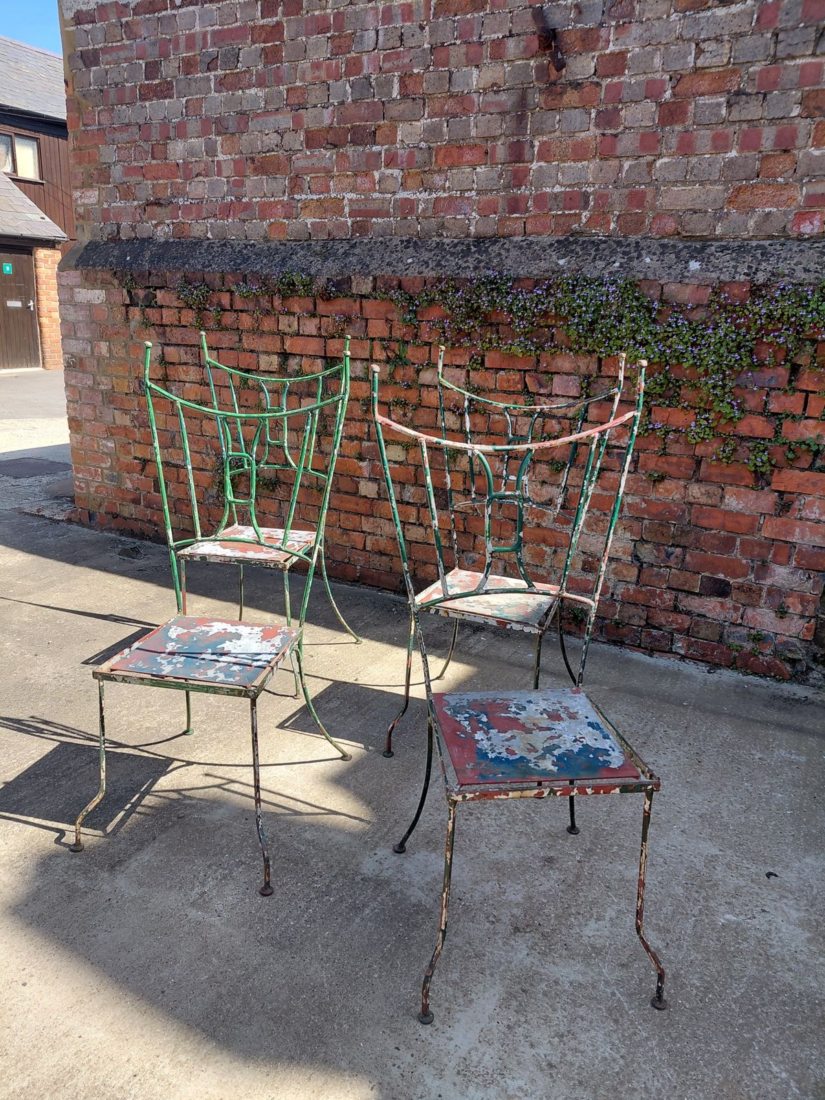 Set Of 4 French Sculptural Hand Forged Wrought Iron Garden Chairs