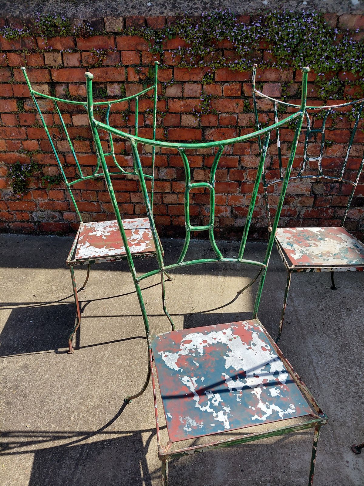 Set Of 4 French Sculptural Hand Forged Wrought Iron Garden Chairs photo vintage