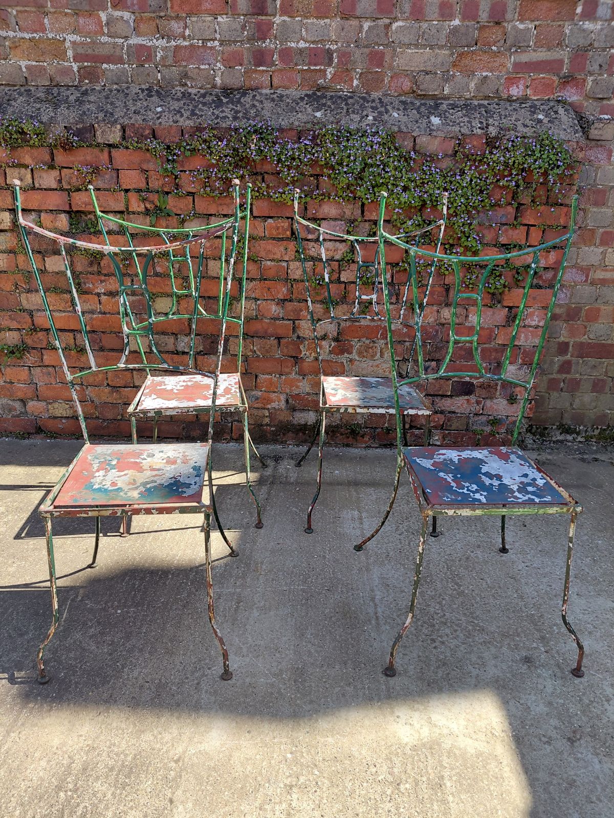 Set Of 4 French Sculptural Hand Forged Wrought Iron Garden Chairs photo furniture