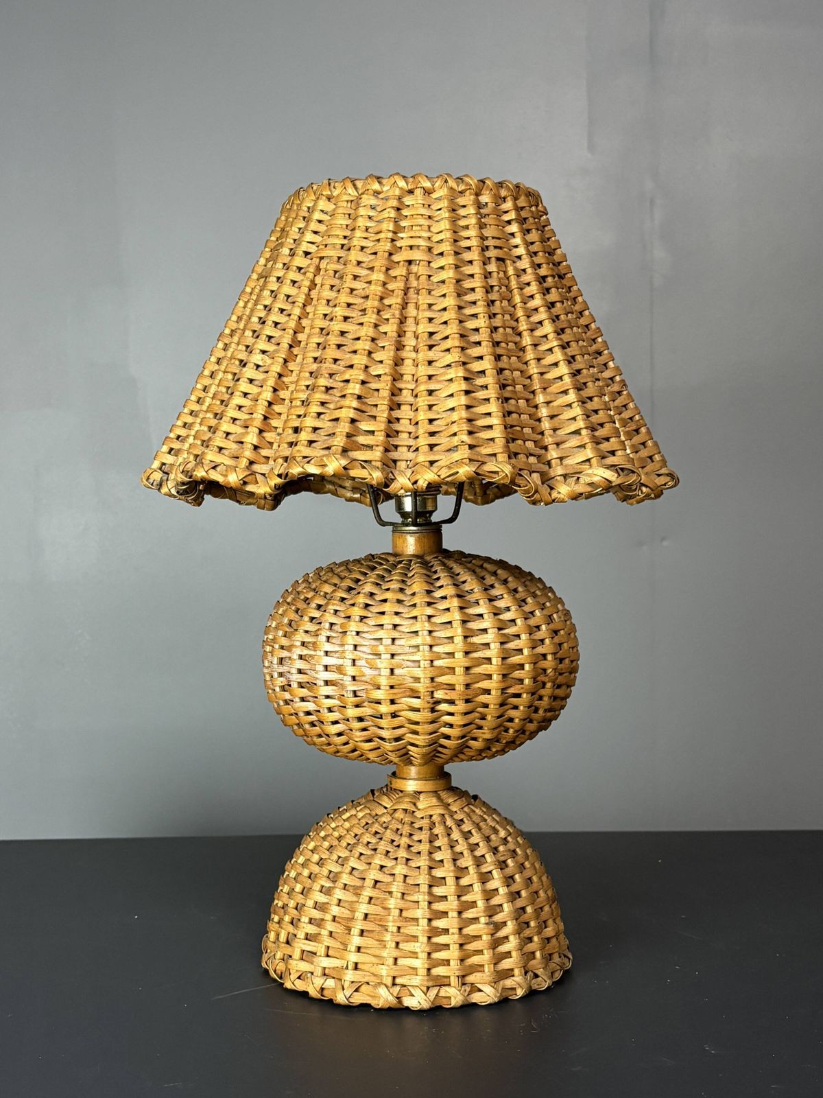 Page 1 Of 16 Midcentury Rattan Wicker Mushroom Table Lamp, 1950s photo for sale