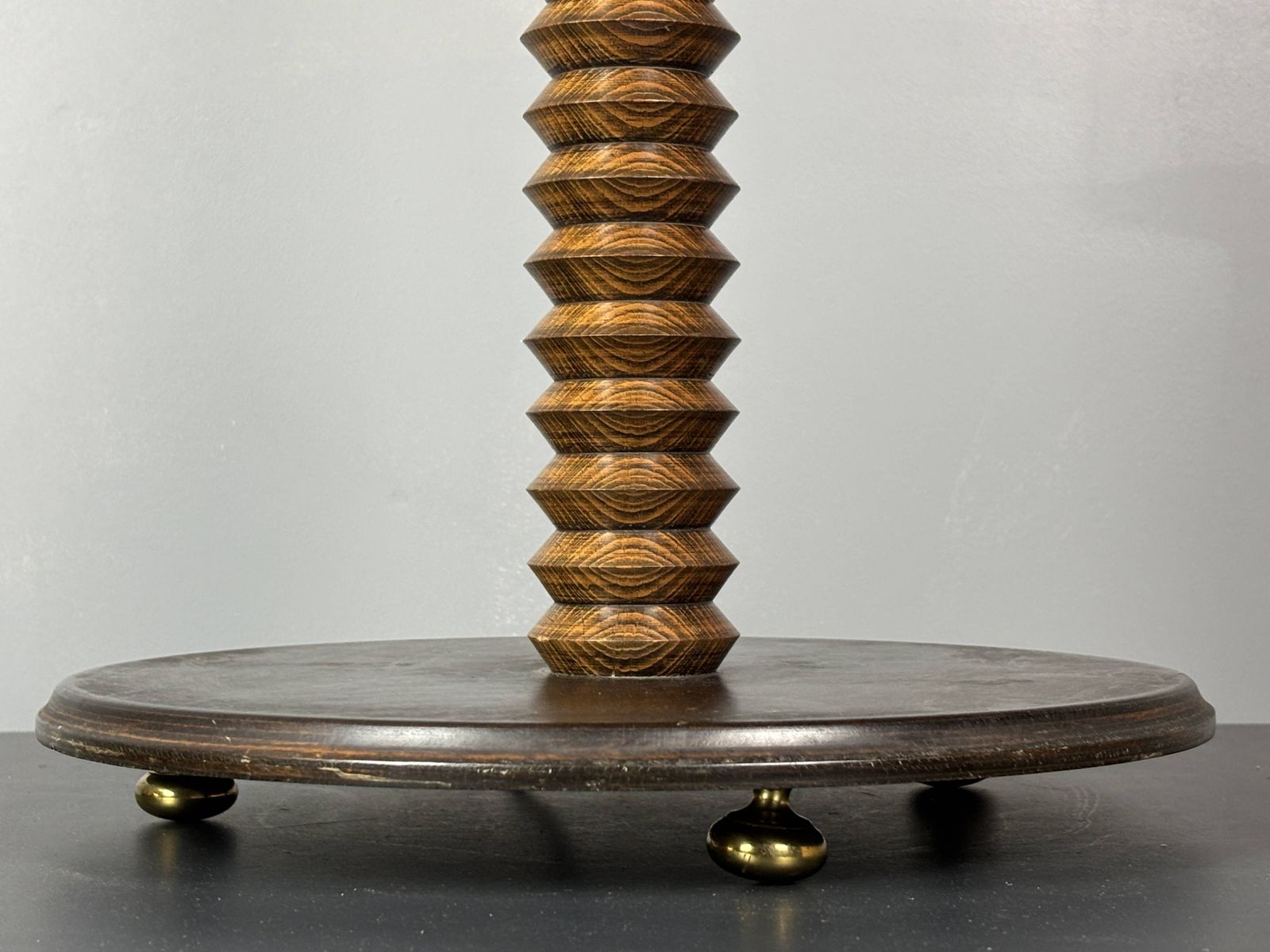 Large 95 Cm Midcentury Brutalist Wood Turned Mushroom Table Lamp, 1950s photo 965.0
