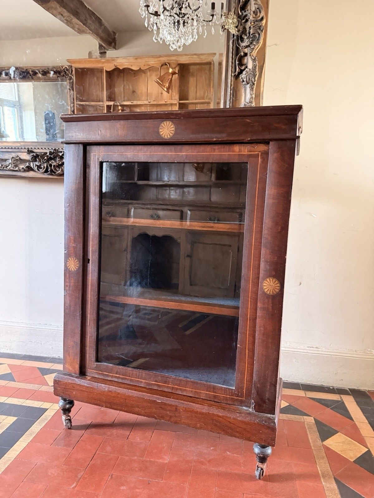 Antique Mahogany Inlaid Victorian Glass Drinks Pier Cabinet photo furniture
