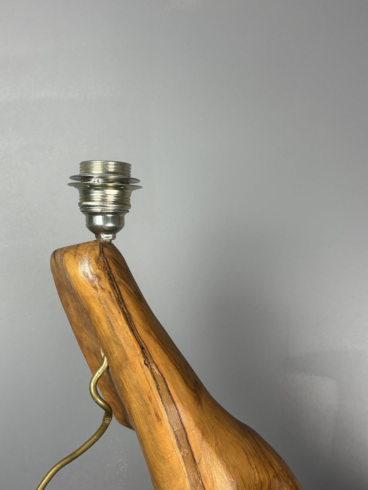 513.0 French Midcentury Brutalist Olive Wood Table Lamp, 1950s photo