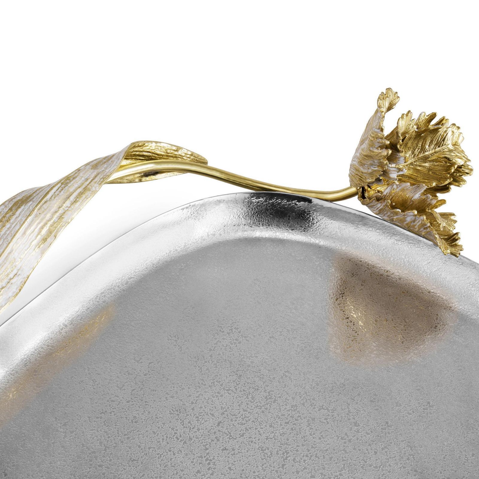 Pair Of Contemporary Silver And Gold Metal Tulip Serving Tray photo for sale