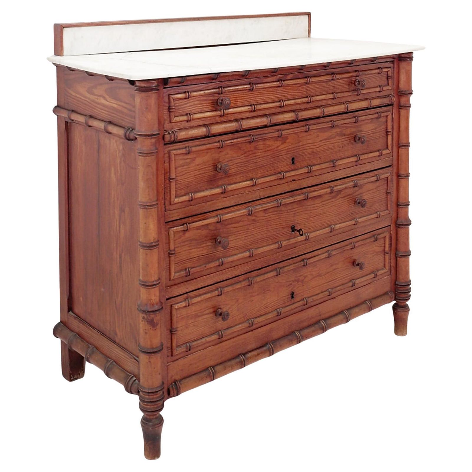 Faux Bamboo Dark Pine Chest Of Drawers   Late 19th Century