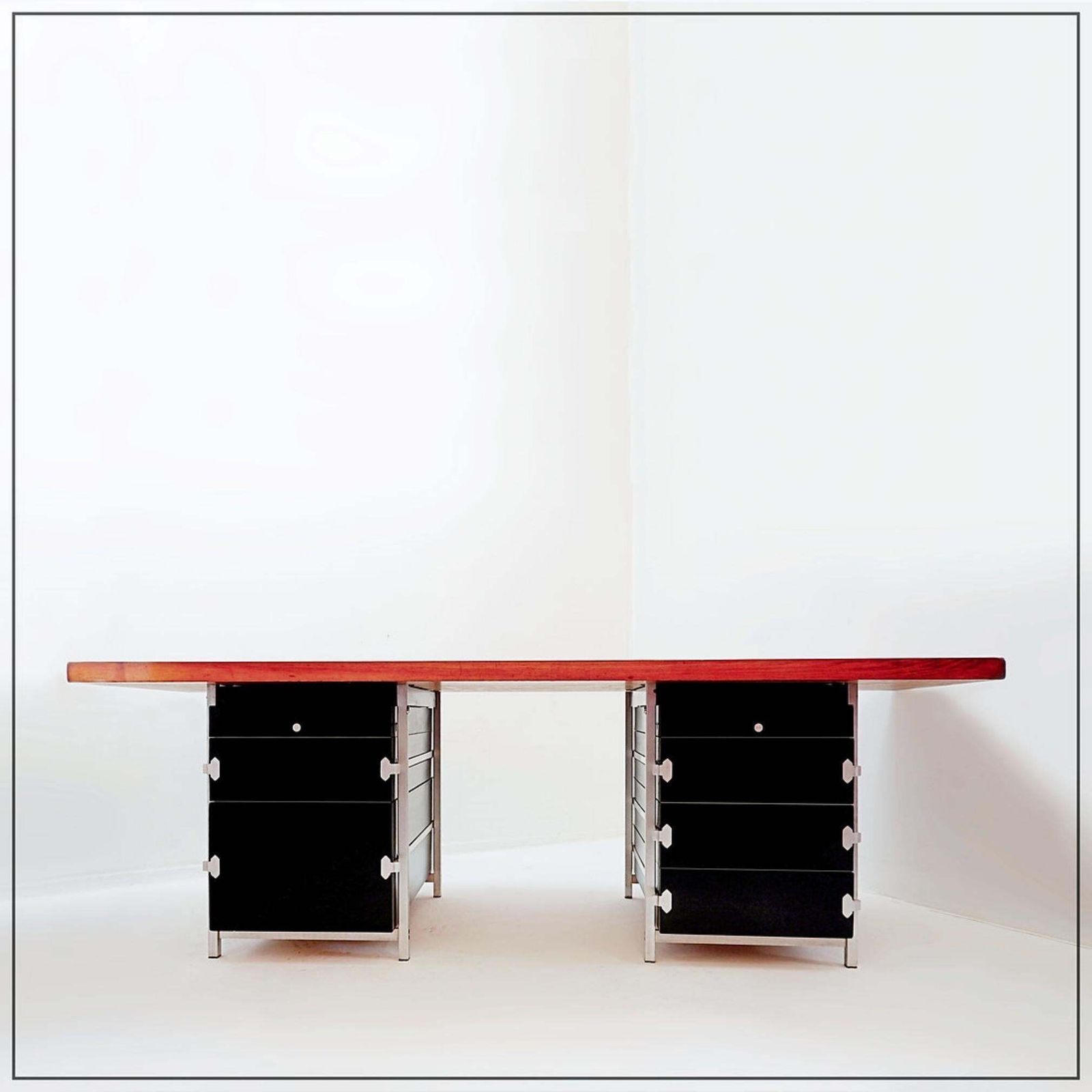 Desk Composed Of Bergwood Drawer Units And A Boomerang Wood Veneer Top   1970s photo for sale