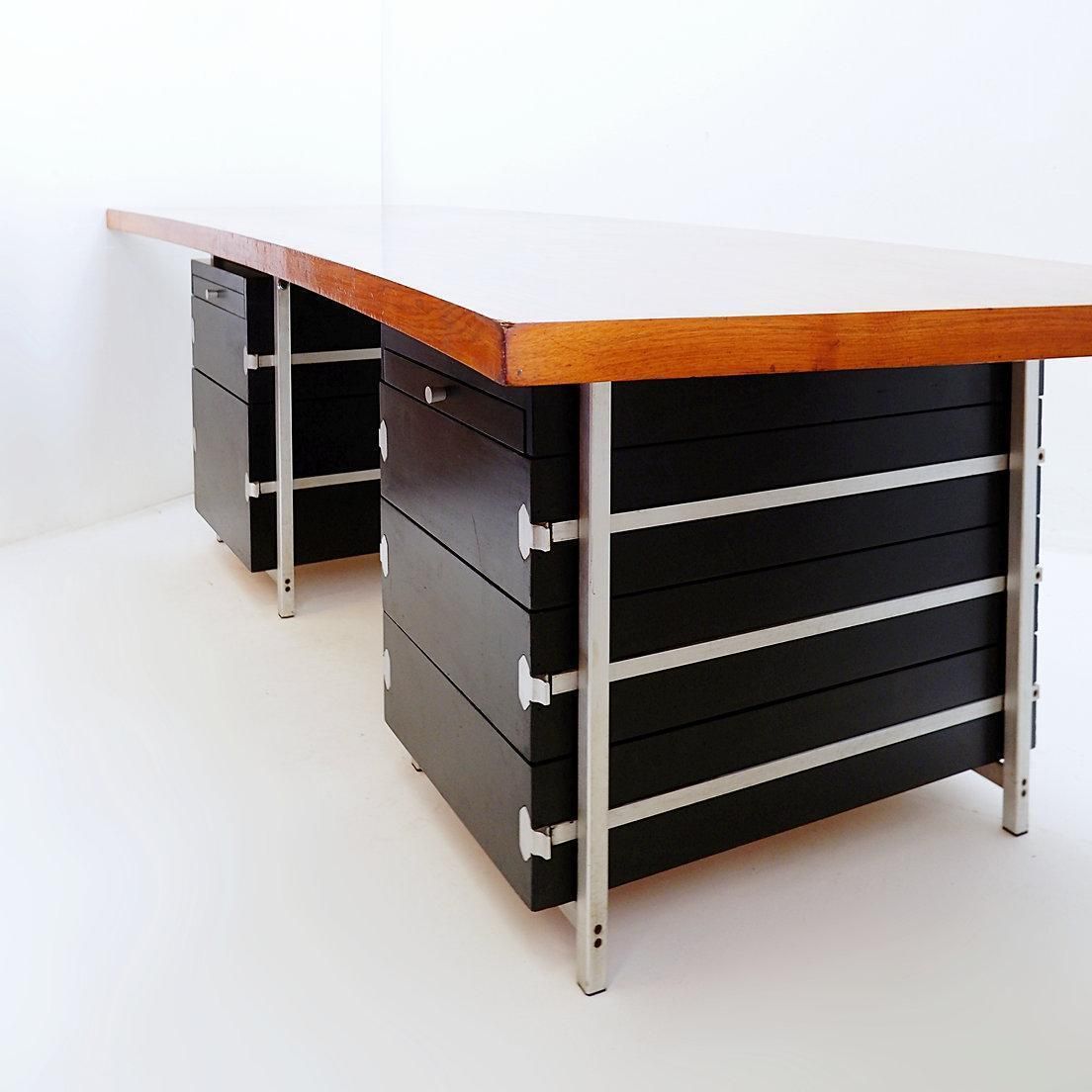 Desk Composed Of Bergwood Drawer Units And A Boomerang Wood Veneer Top   1970s photo vinterior