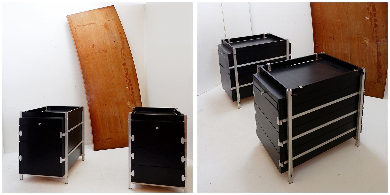 photo furniture Desk Composed Of Bergwood Drawer Units And A Boomerang Wood Veneer Top   1970s