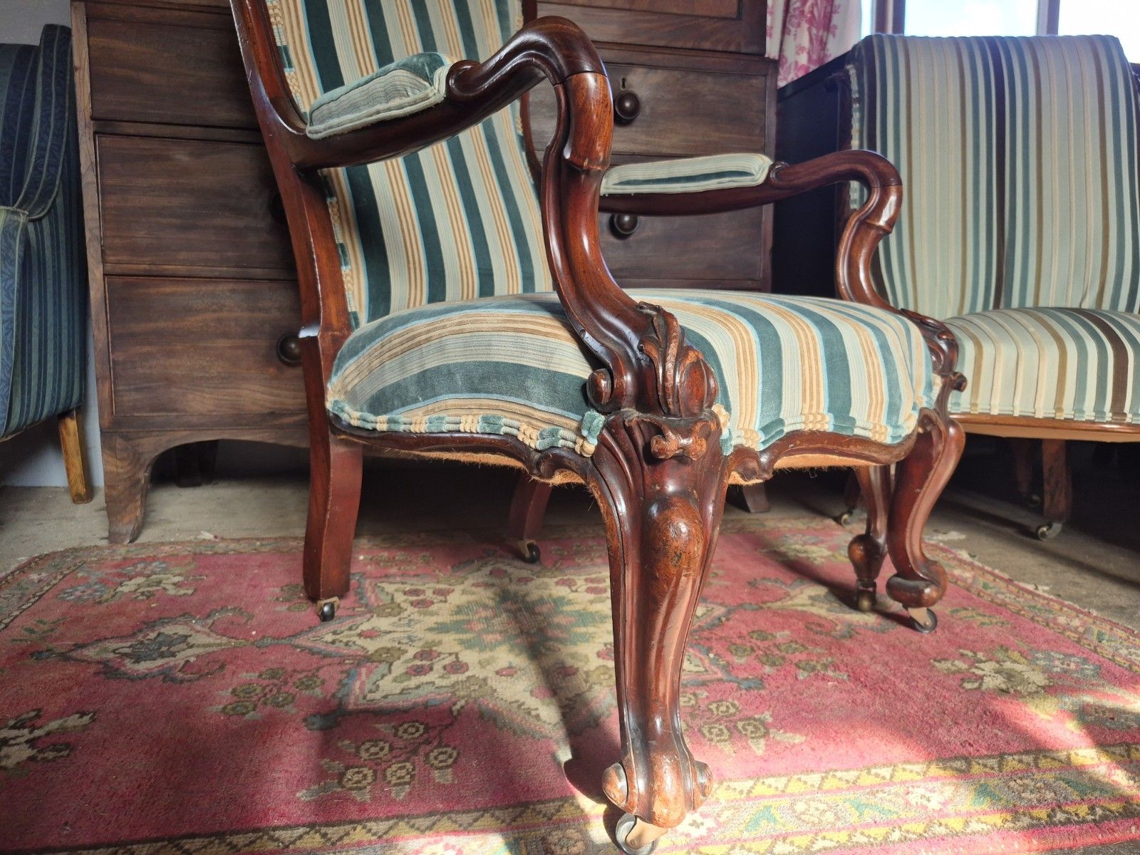 A Maximalist Curvaceous William IV/Victorian Library Armchair In Stripey Velvet photo 245.0