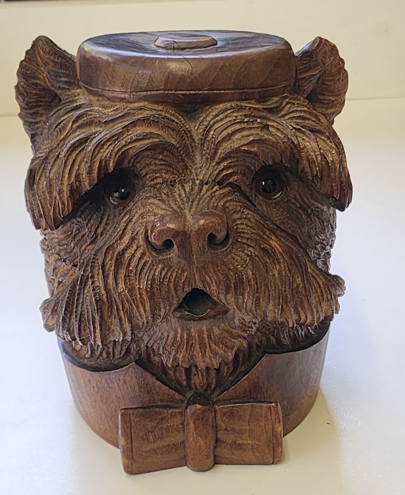 Wooden Carved Black Forest Terrier Tobacco Jar