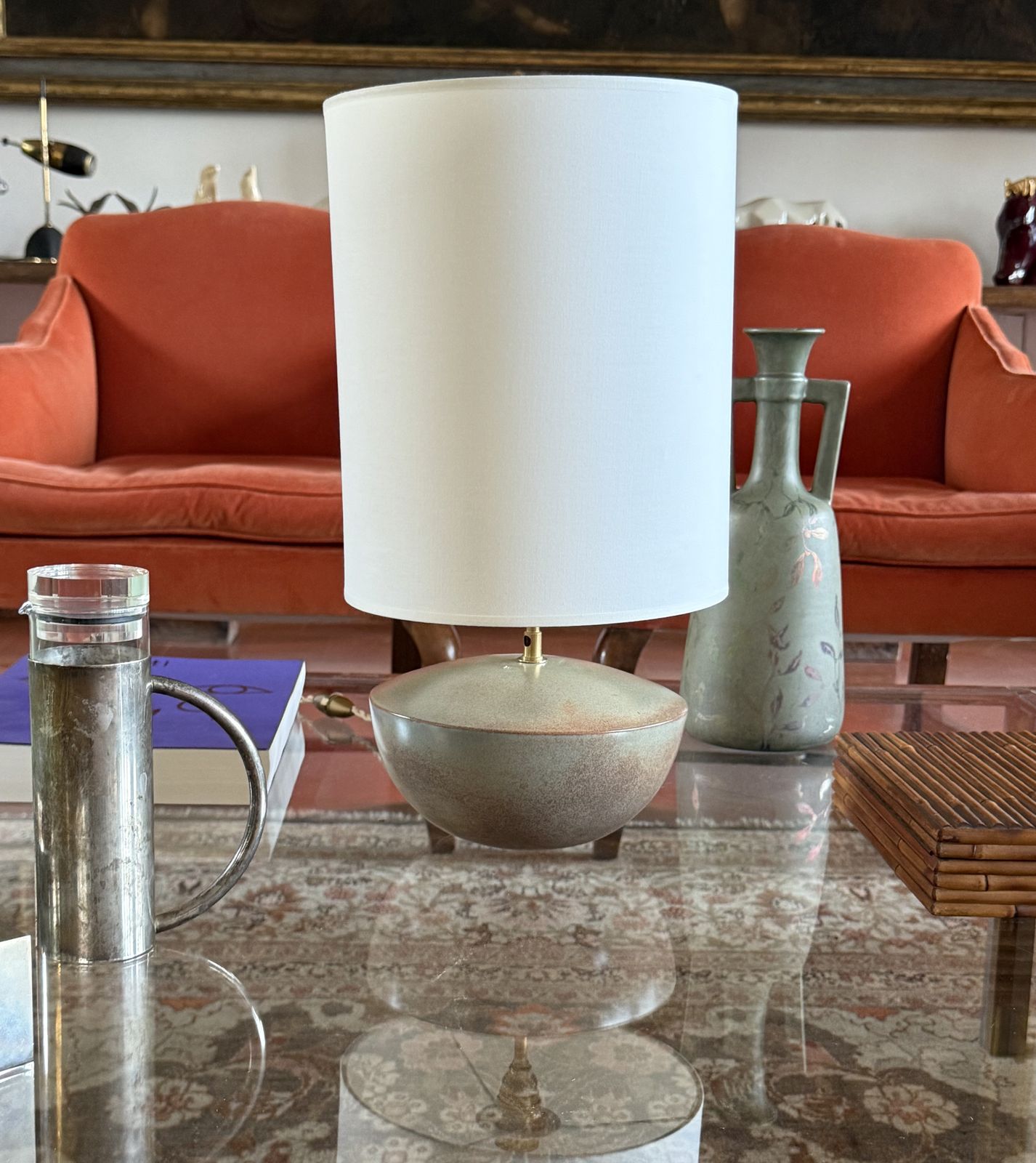 Mid Century Modern Green Ceramic Lamp Base, Alain Di Bin France 1960s photo Lighting