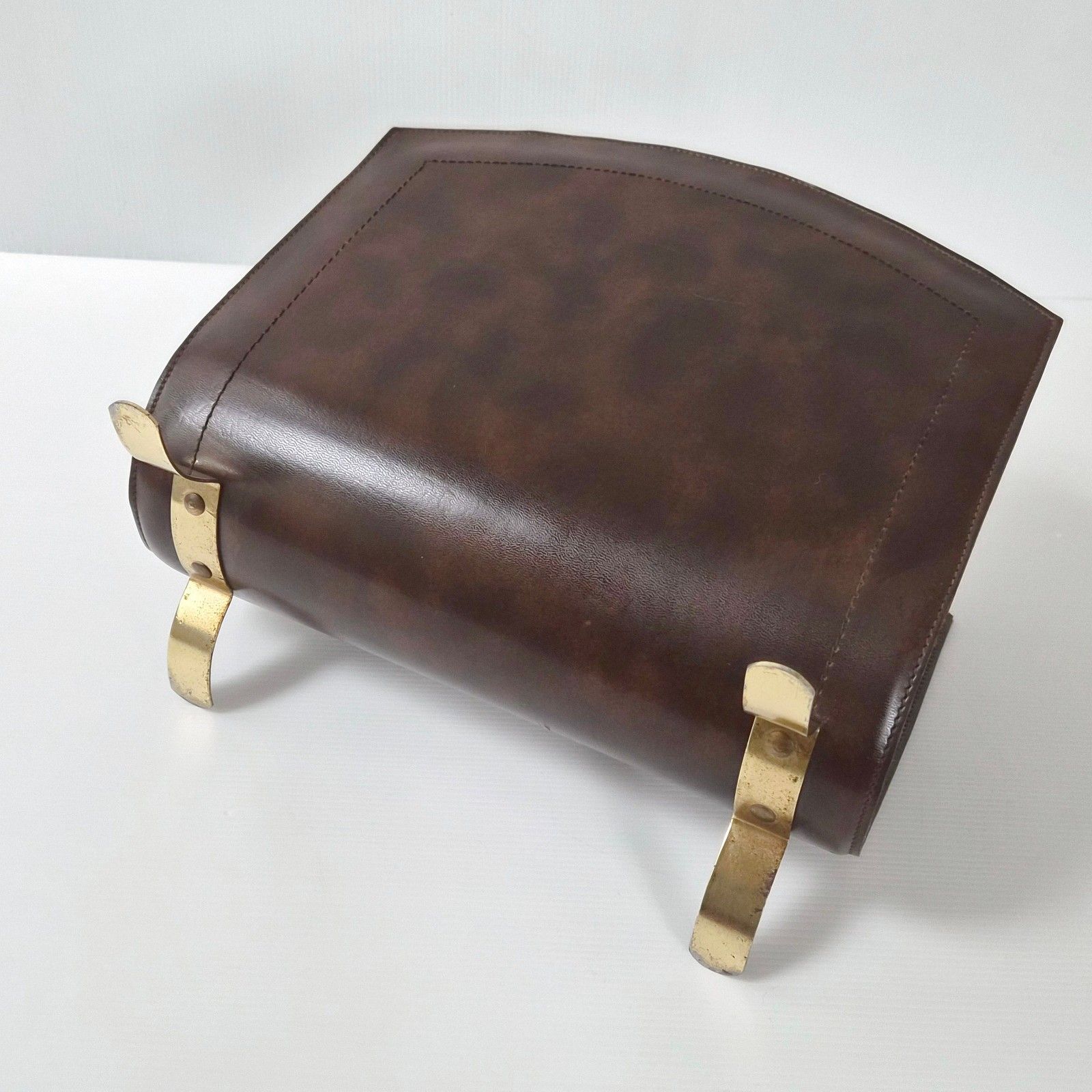 Vintage 1970s Leather & Metal Gold Dlg Jacques Adnet Magazine Rack 70s 1970s Chic photo buy