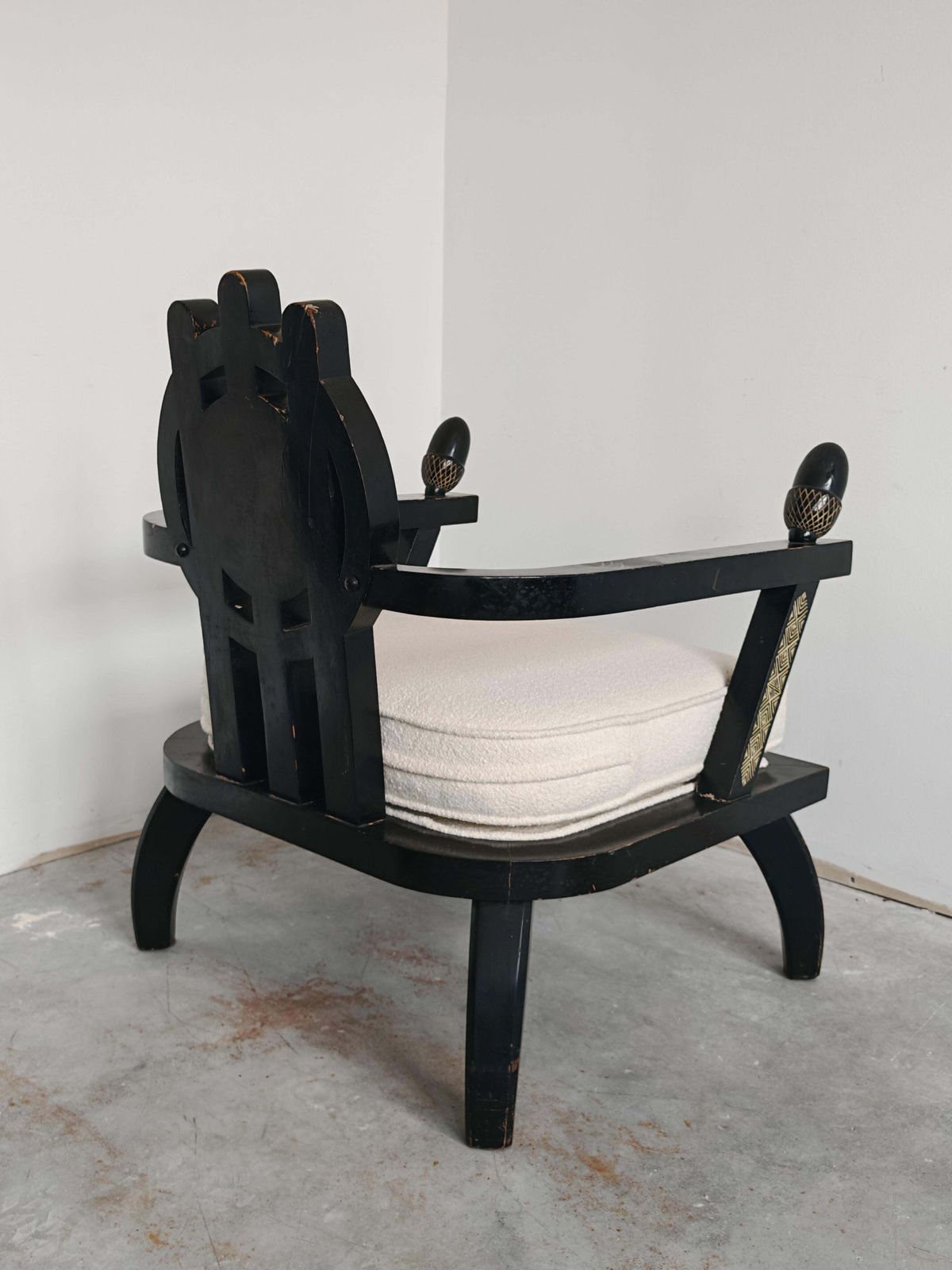Throne Shaped Hand Carved Armchair In Ebonized Oak By Ettore Zaccari photo vintage